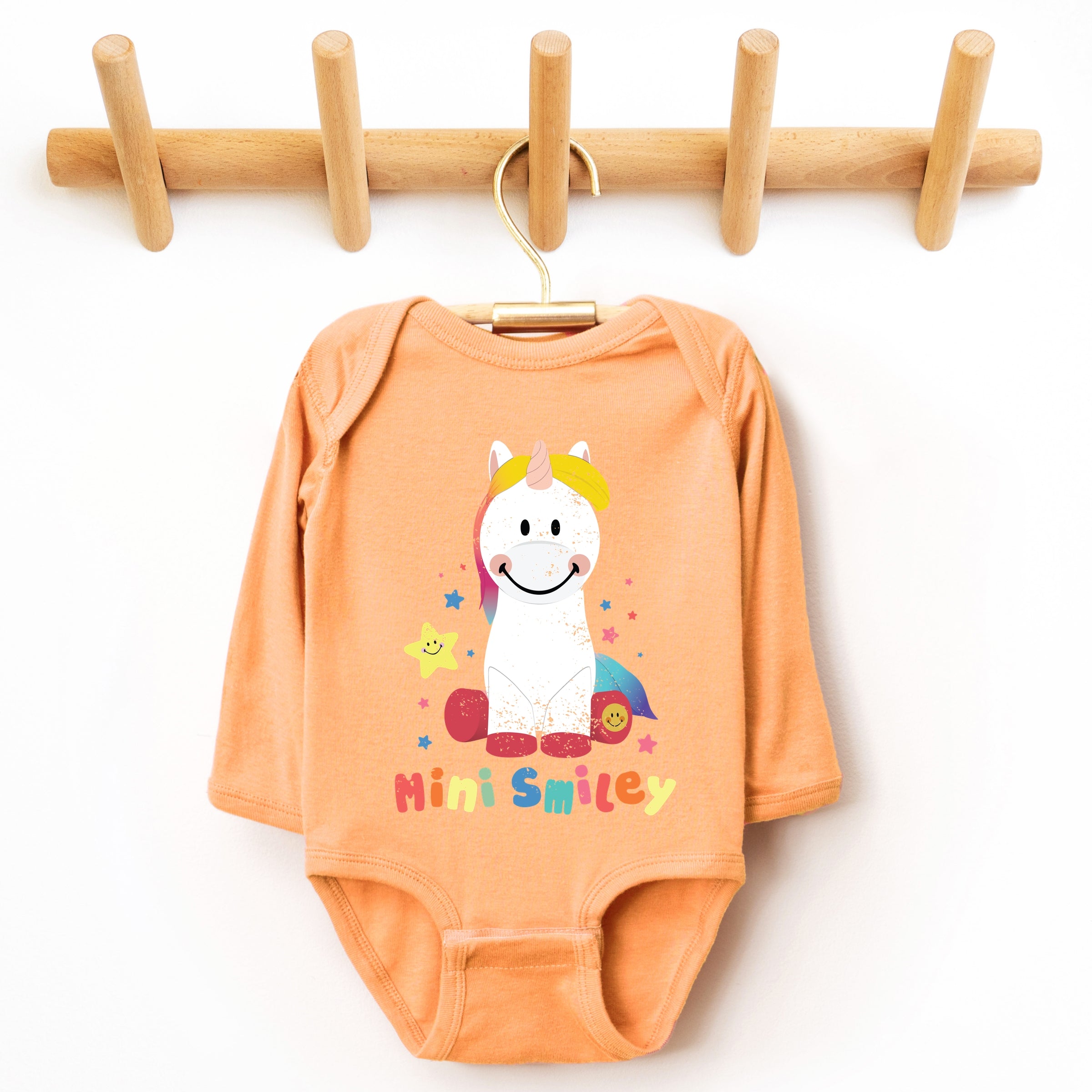 Mini Smiley Unicorn Distressed - Baby Long Sleeve Bodysuit
