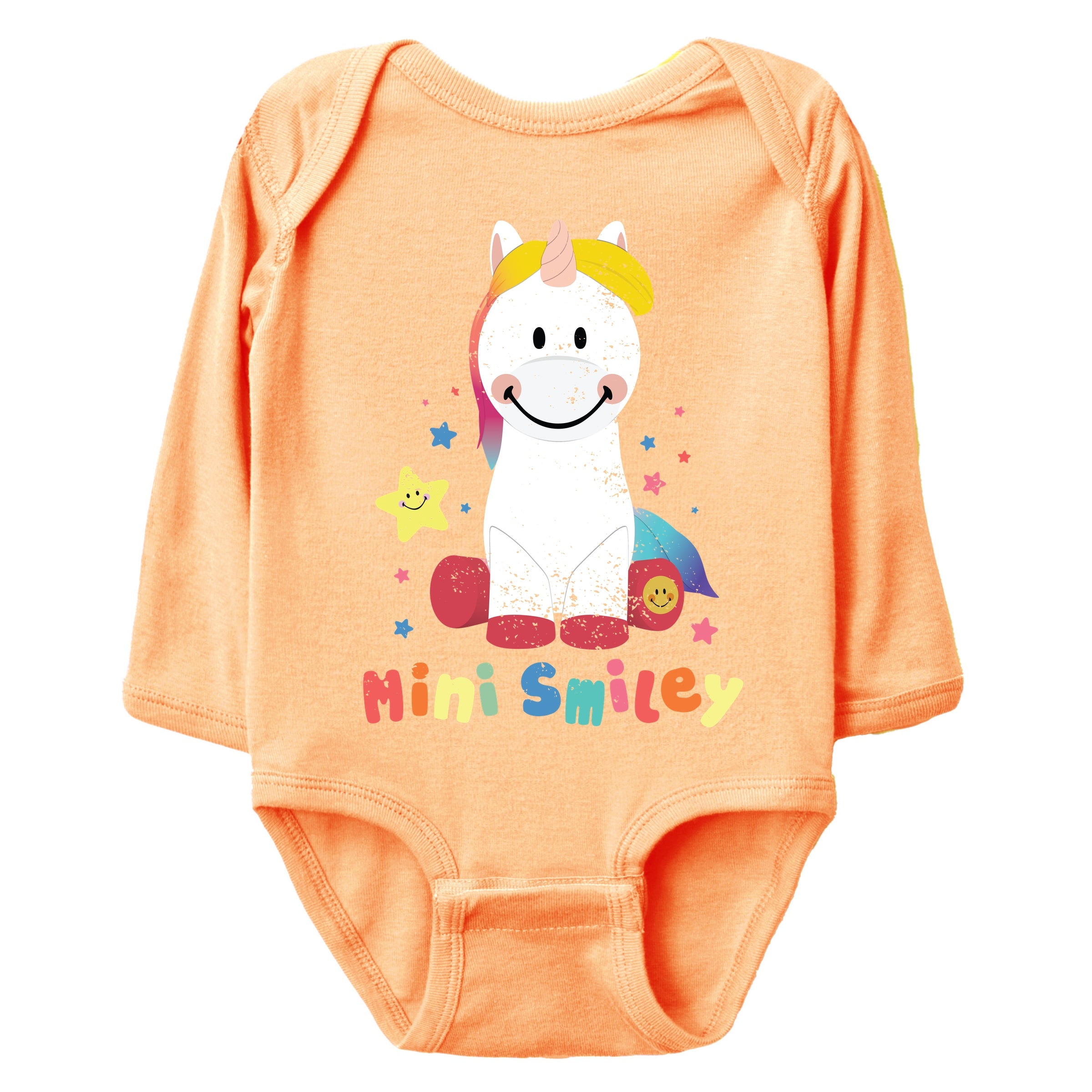 Mini Smiley Unicorn Distressed - Baby Long Sleeve Bodysuit