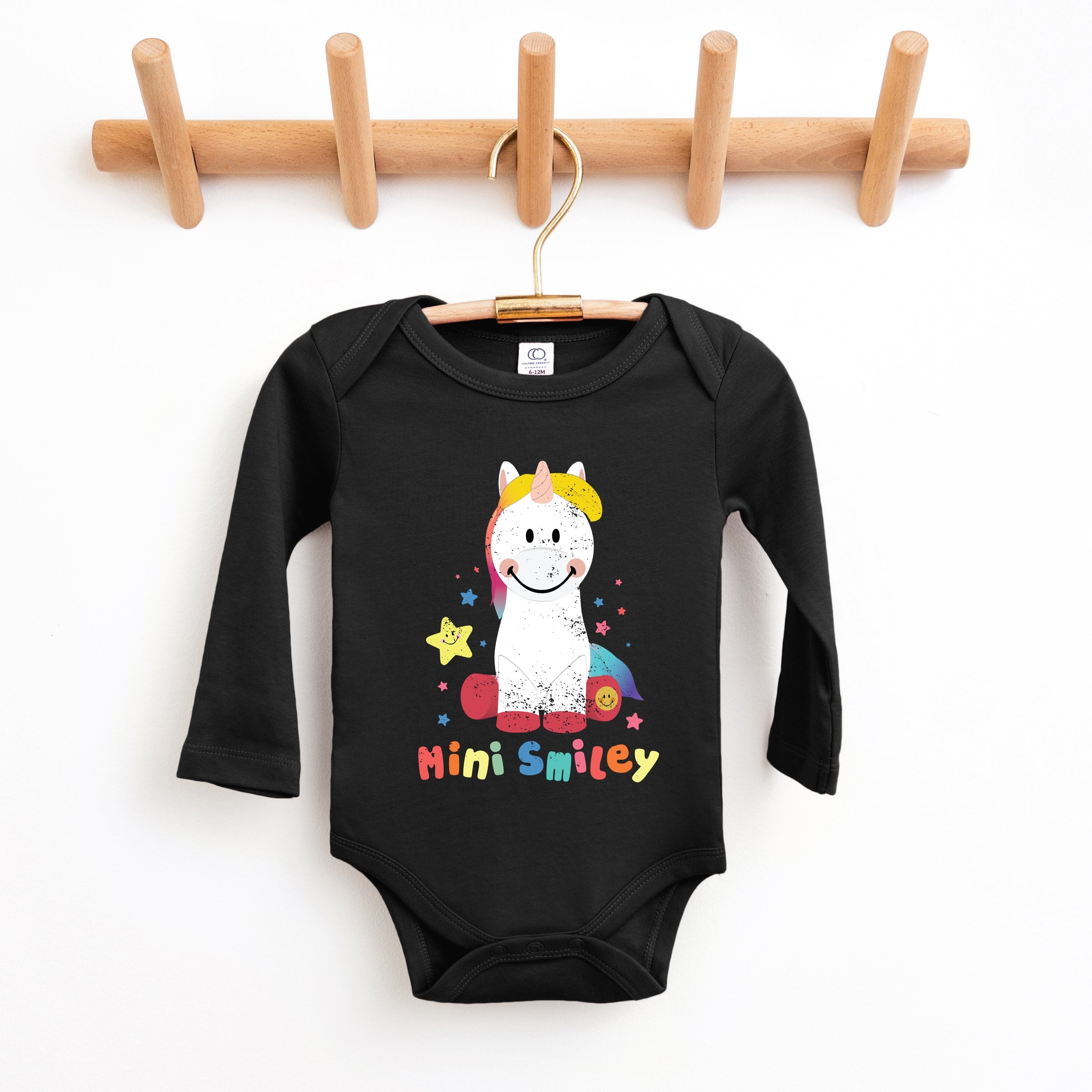 Mini Smiley Unicorn Distressed - Baby Long Sleeve Bodysuit