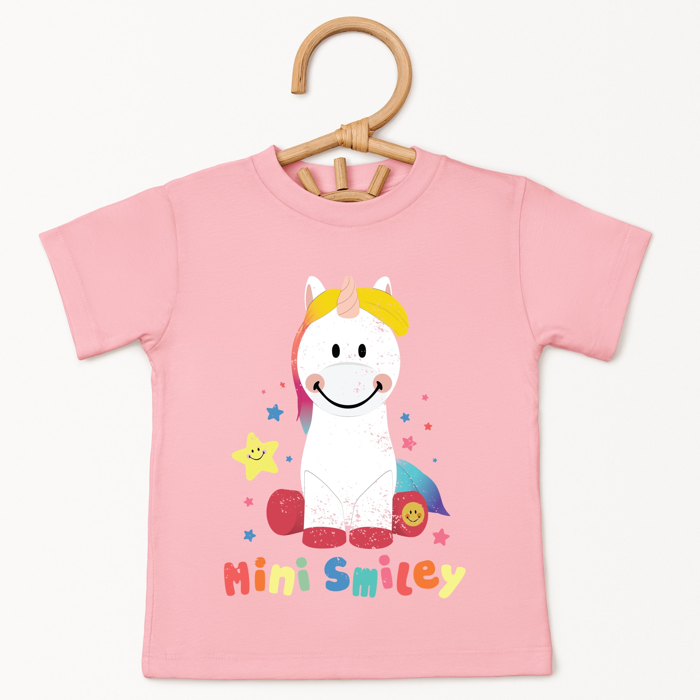 Mini Smiley Unicorn Distressed - Toddler Short Sleeve Graphic T-Shirt