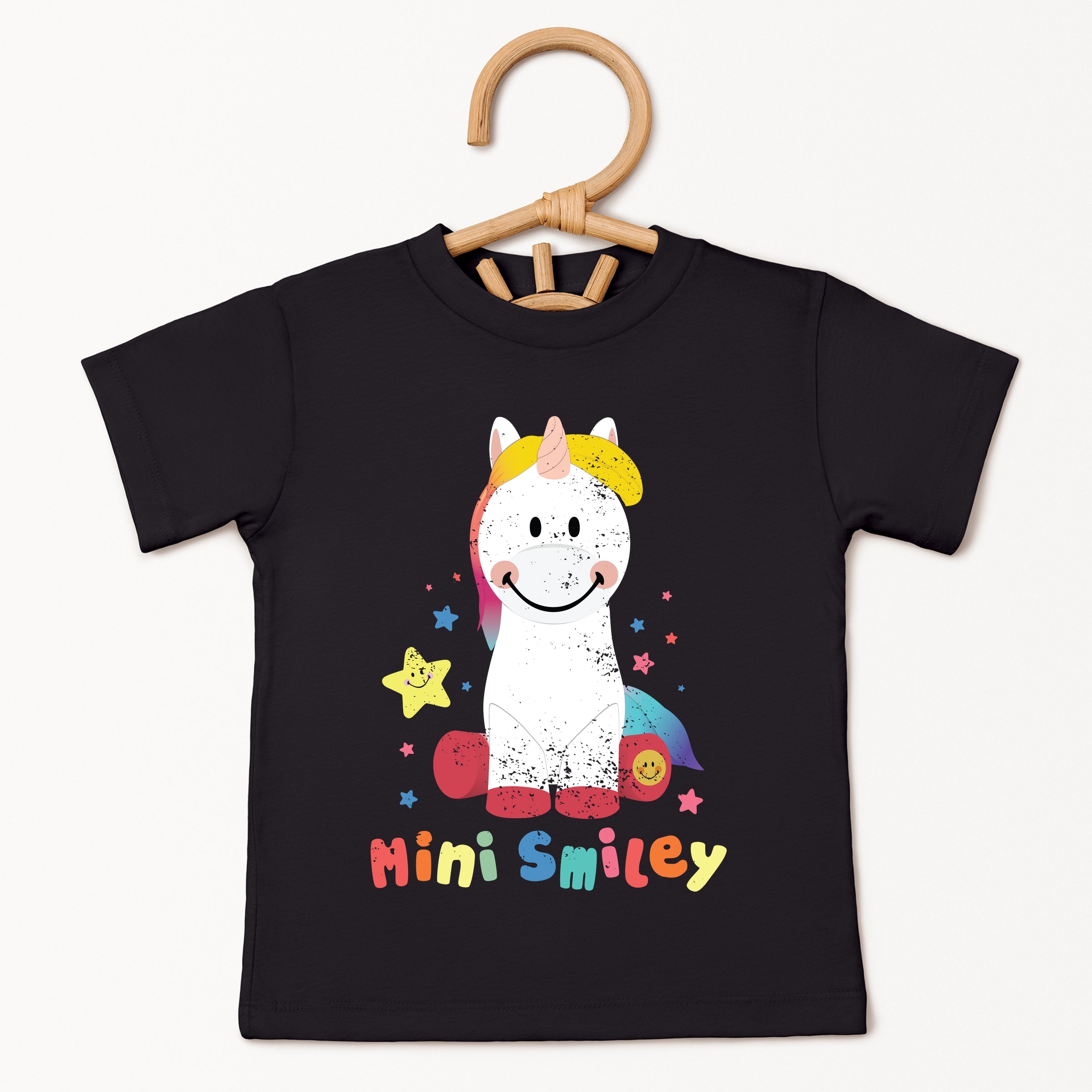 Mini Smiley Unicorn Distressed - Toddler Short Sleeve Graphic T-Shirt