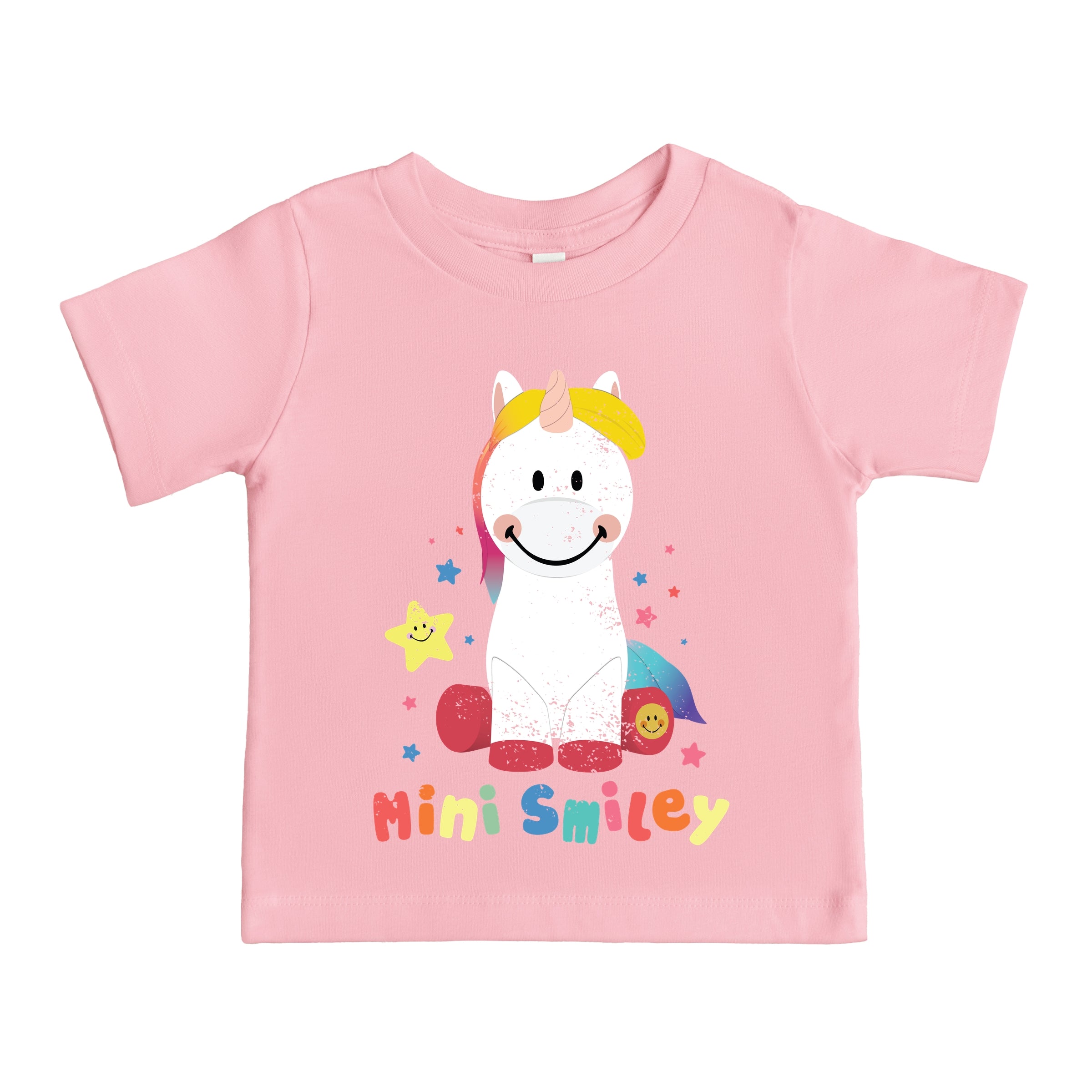 Mini Smiley Unicorn Distressed - Toddler Short Sleeve Graphic T-Shirt