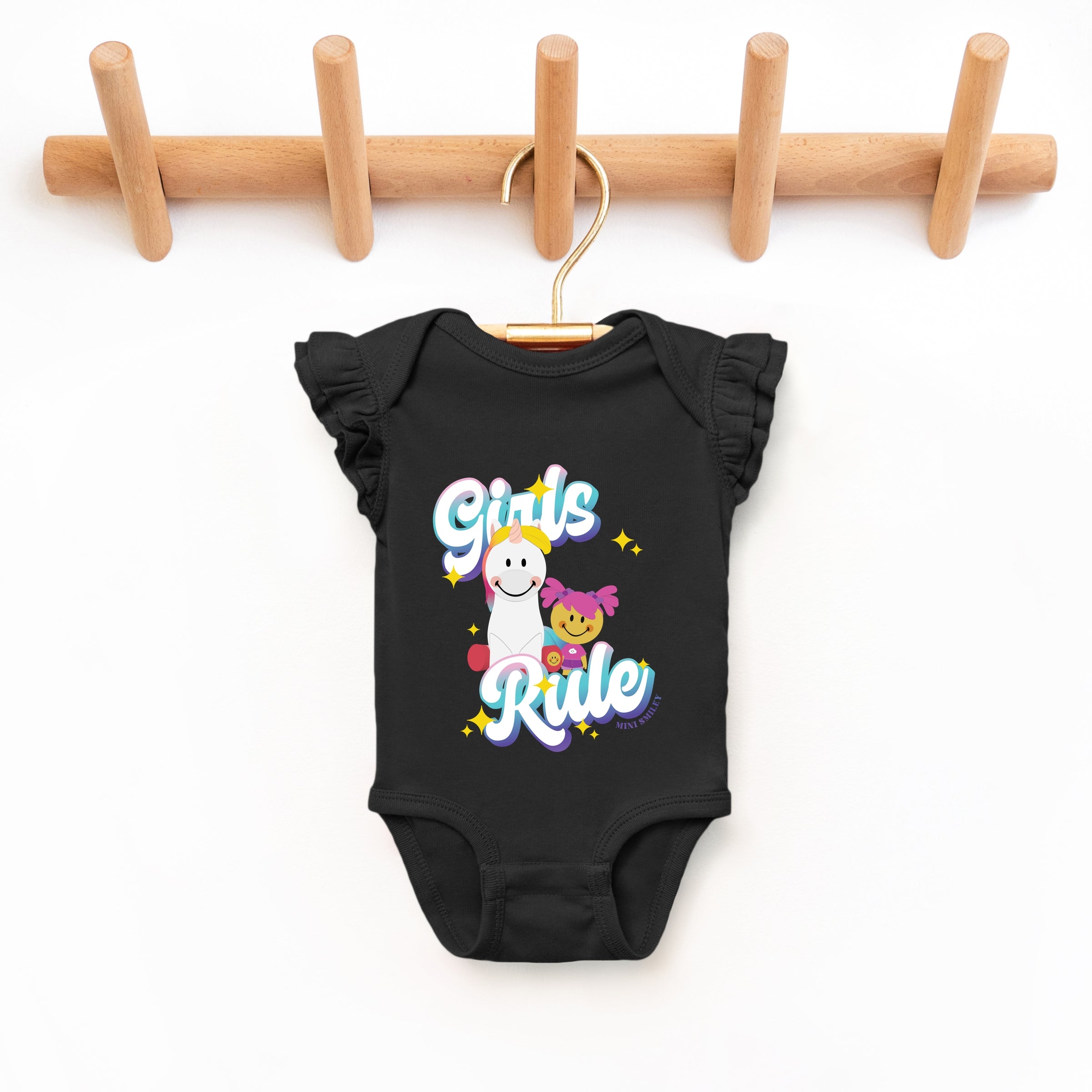 Mini Smiley Girls Rule - Baby Flutter Sleeve Bodysuit