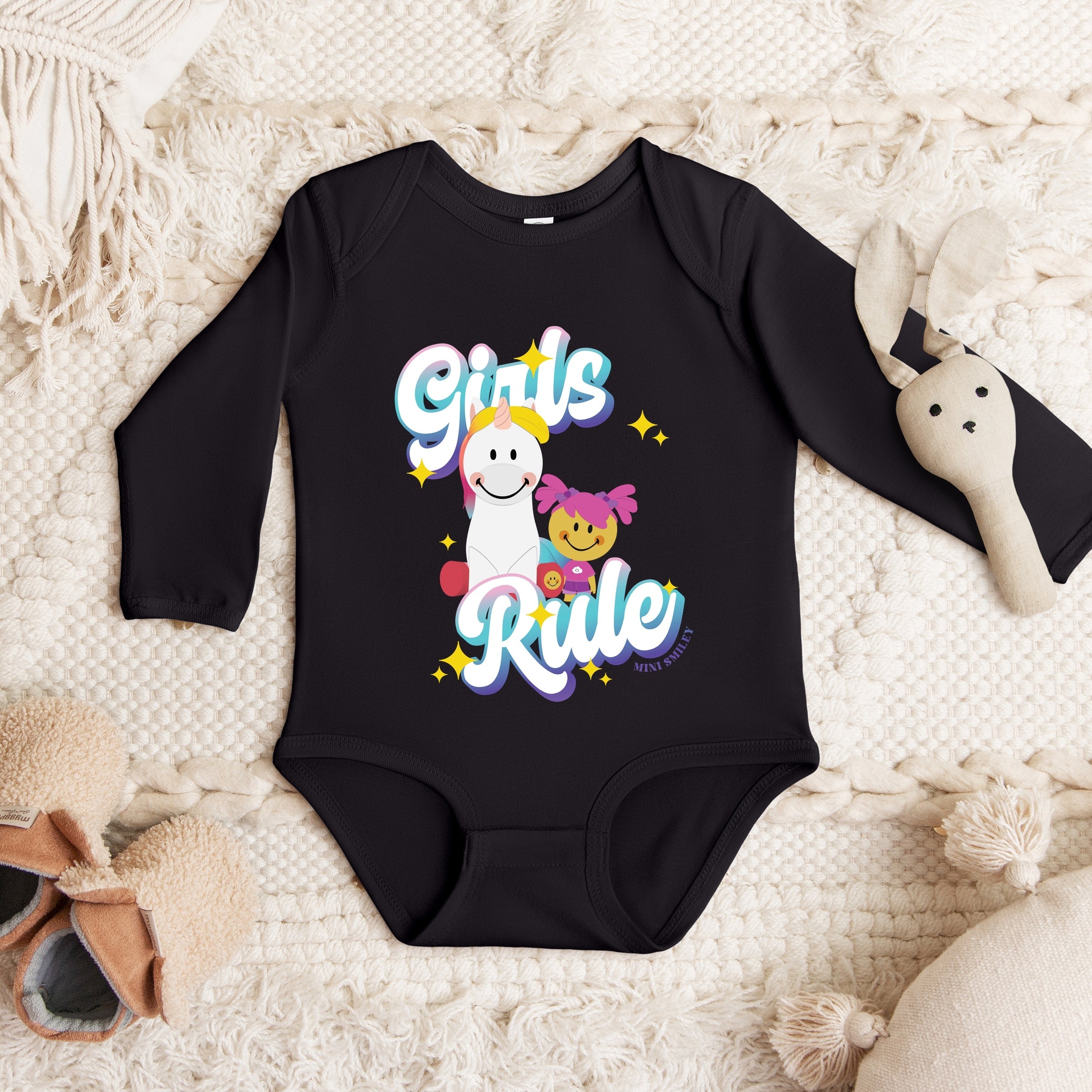 Mini Smiley Girls Rule - Baby Long Sleeve Bodysuit