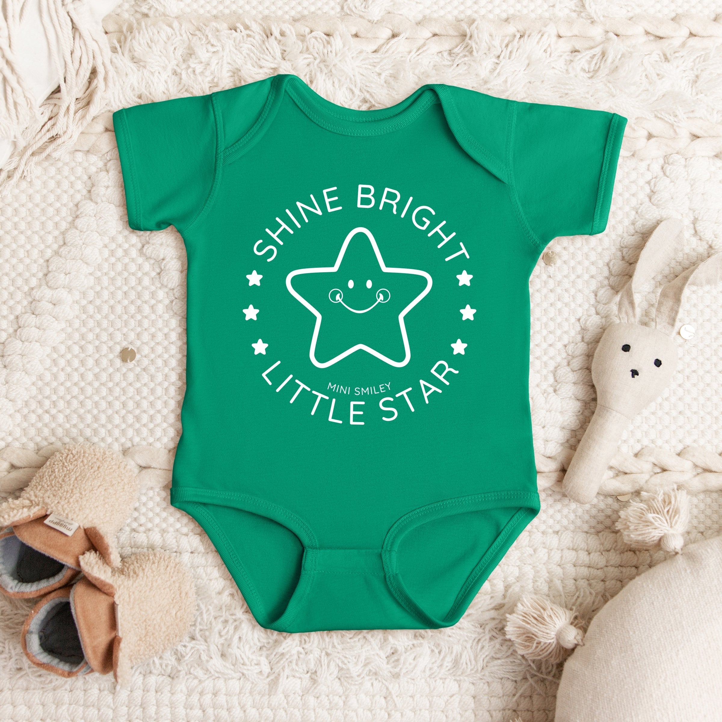 Mini Smiley Shine Bright Little Star - Baby Short Sleeve Graphic Bodysuit