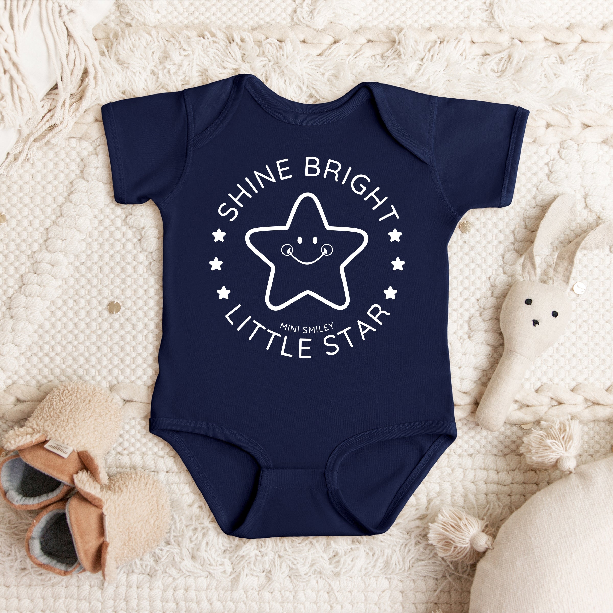 Mini Smiley Shine Bright Little Star - Baby Short Sleeve Graphic Bodysuit
