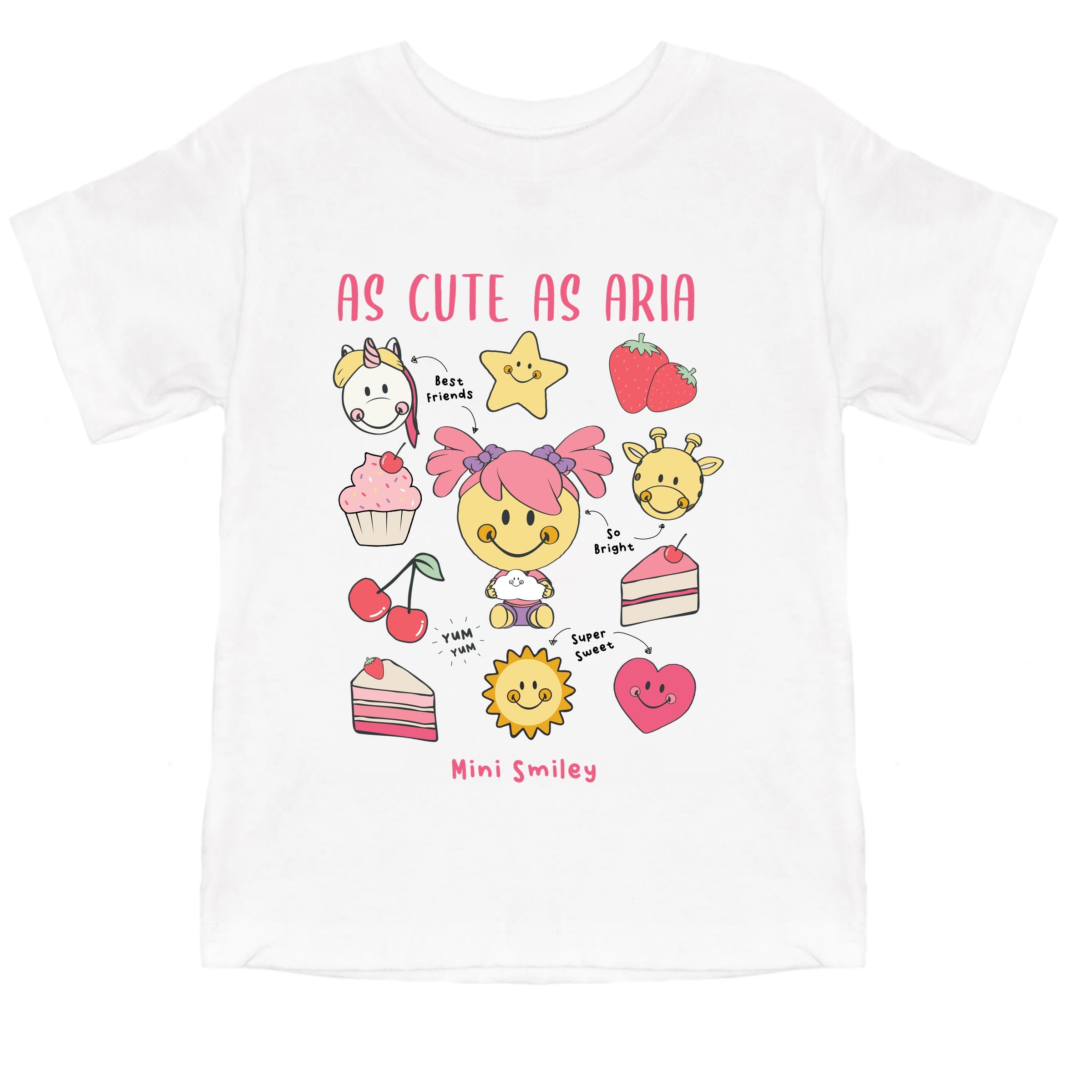 Mini Smiley As Cute As Aria - Toddler Short Sleeve Graphic T-Shirt