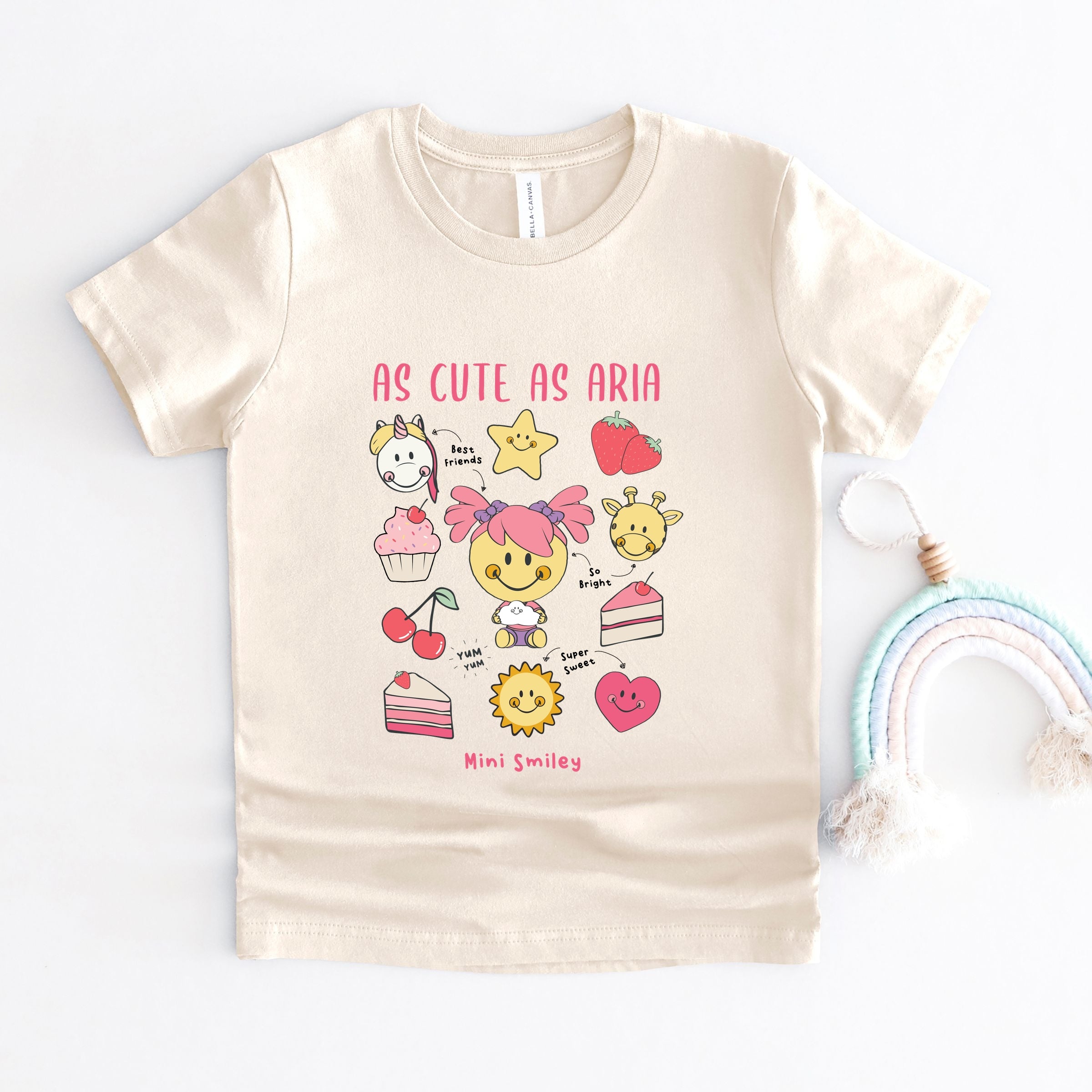 Mini Smiley As Cute As Aria - Toddler Short Sleeve Graphic T-Shirt