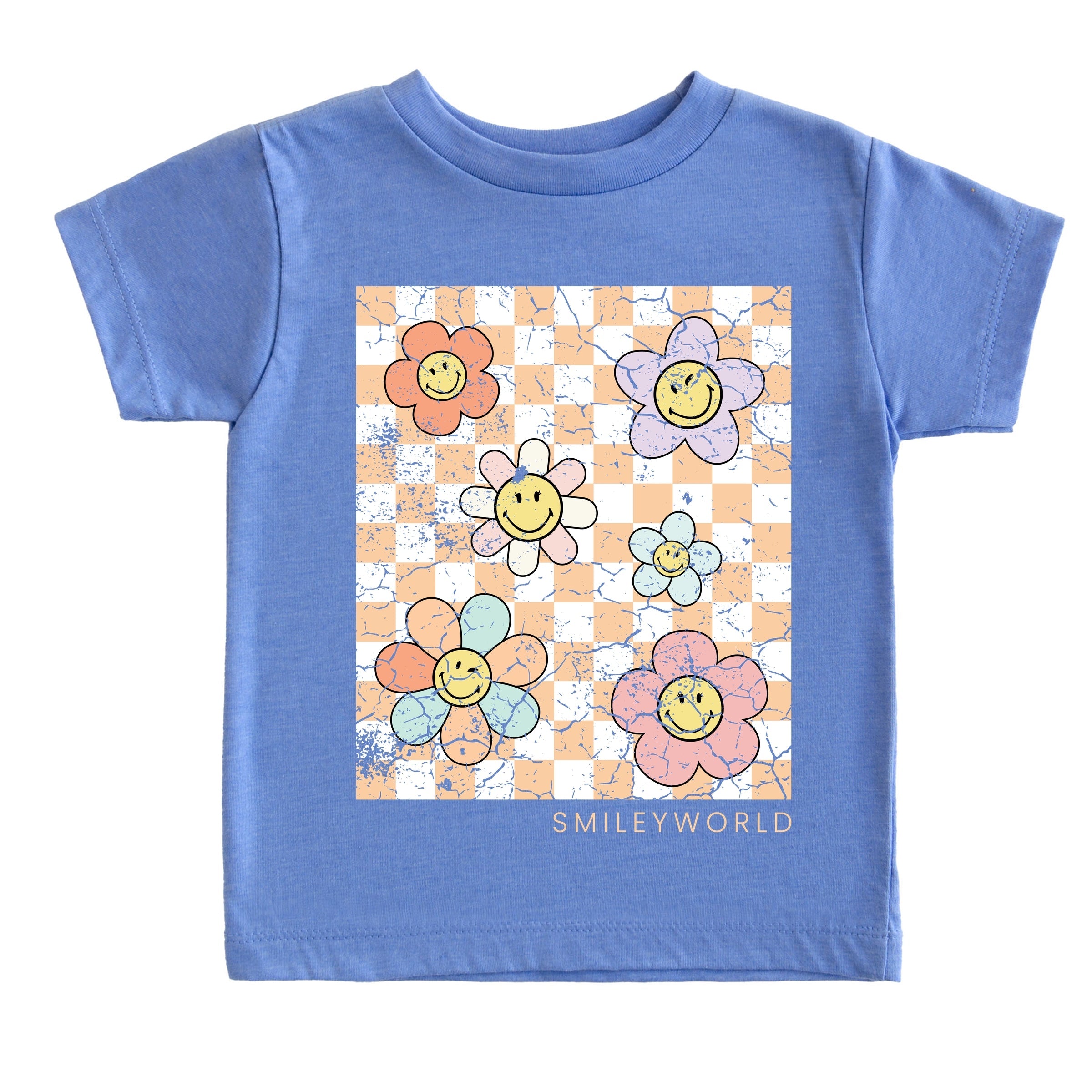 SmileyWorld Checkered Floral Distressed - Toddler Short Sleeve Graphic T-Shirt