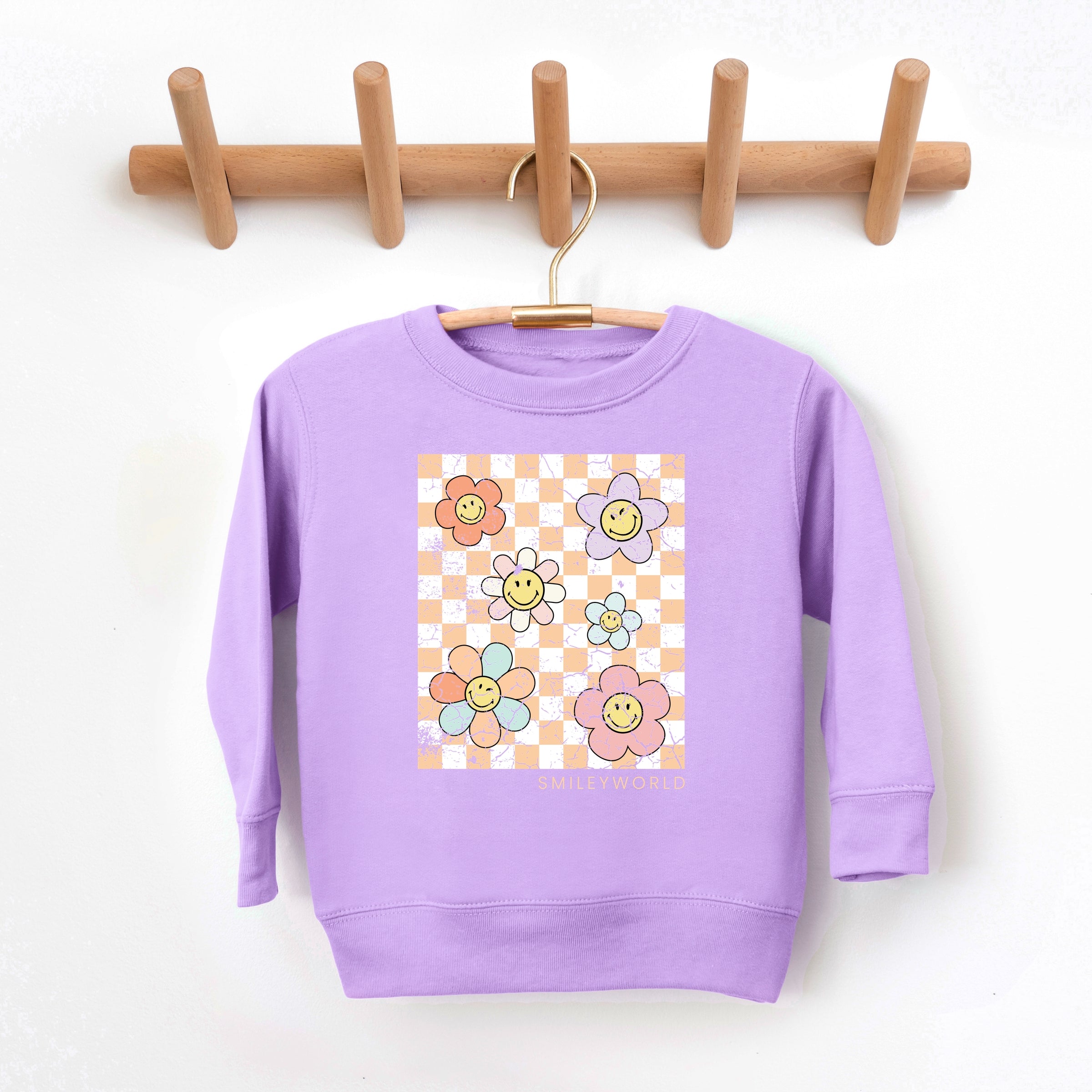 SmileyWorld Checkered Floral Distressed - Toddler Graphic Sweatshirt