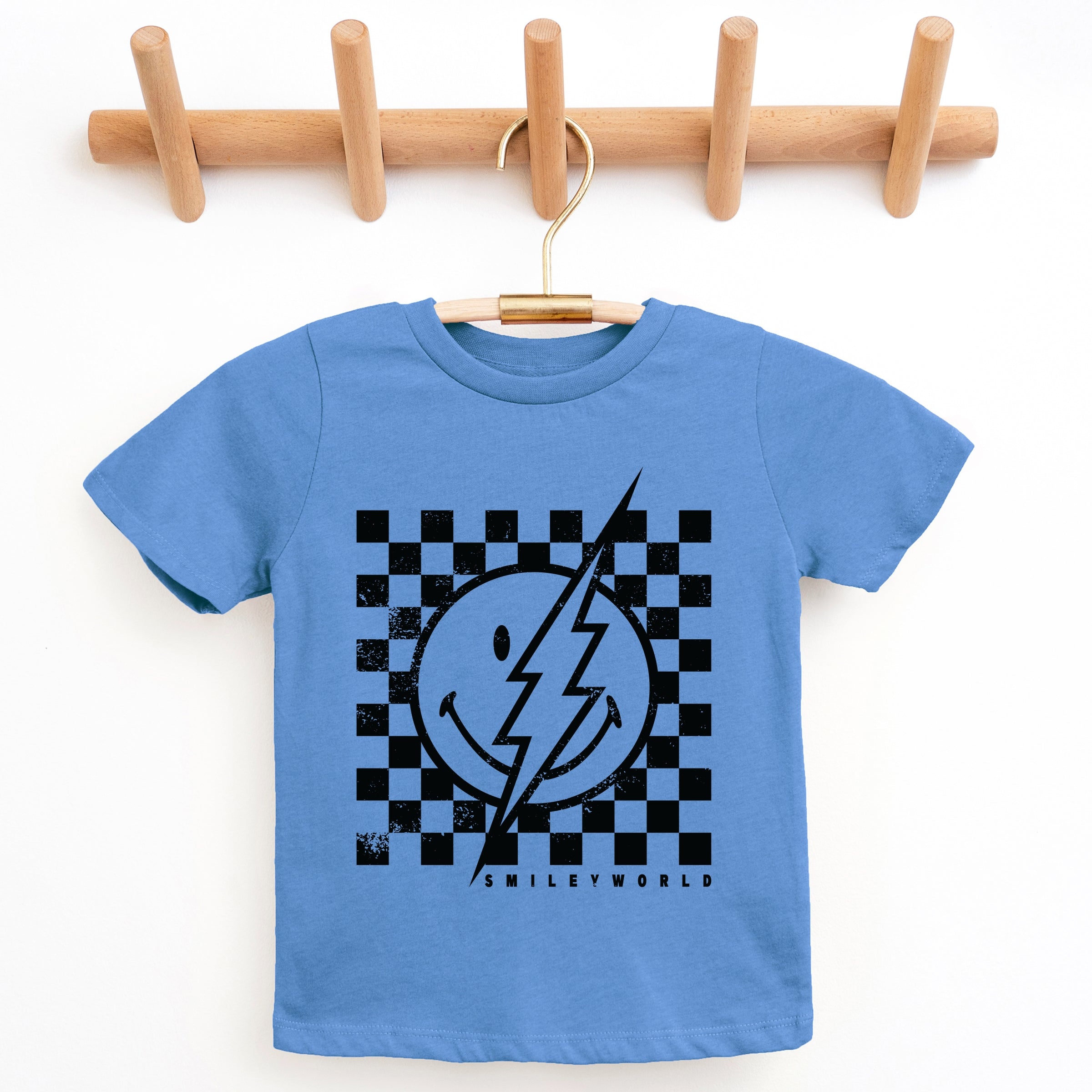 SmileyWorld Checkered Lightning Distressed - Youth Short Sleeve Graphic T-Shirt