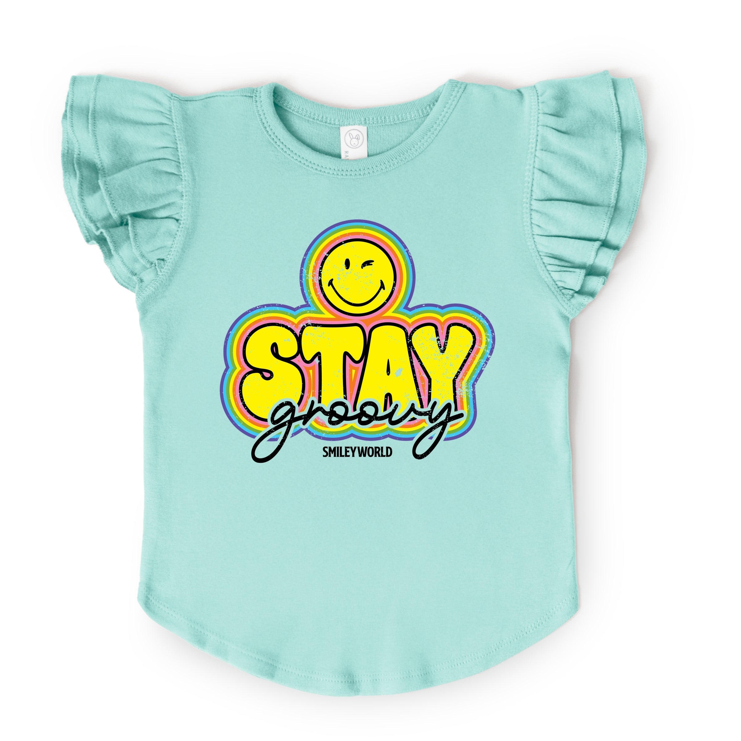 SmileyWorld Stay Groovy - Flutter Sleeve Graphic T-Shirt