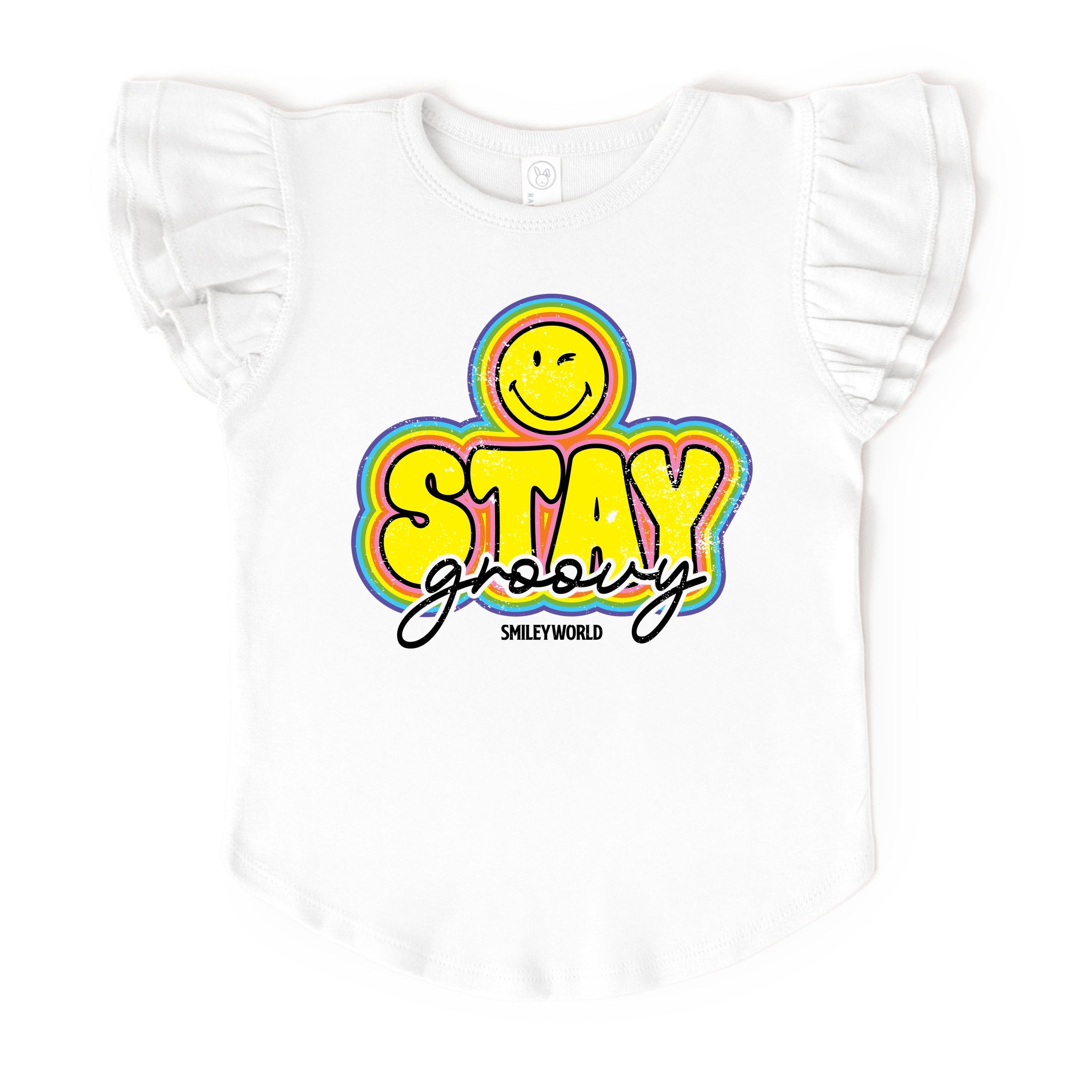 SmileyWorld Stay Groovy - Flutter Sleeve Graphic T-Shirt