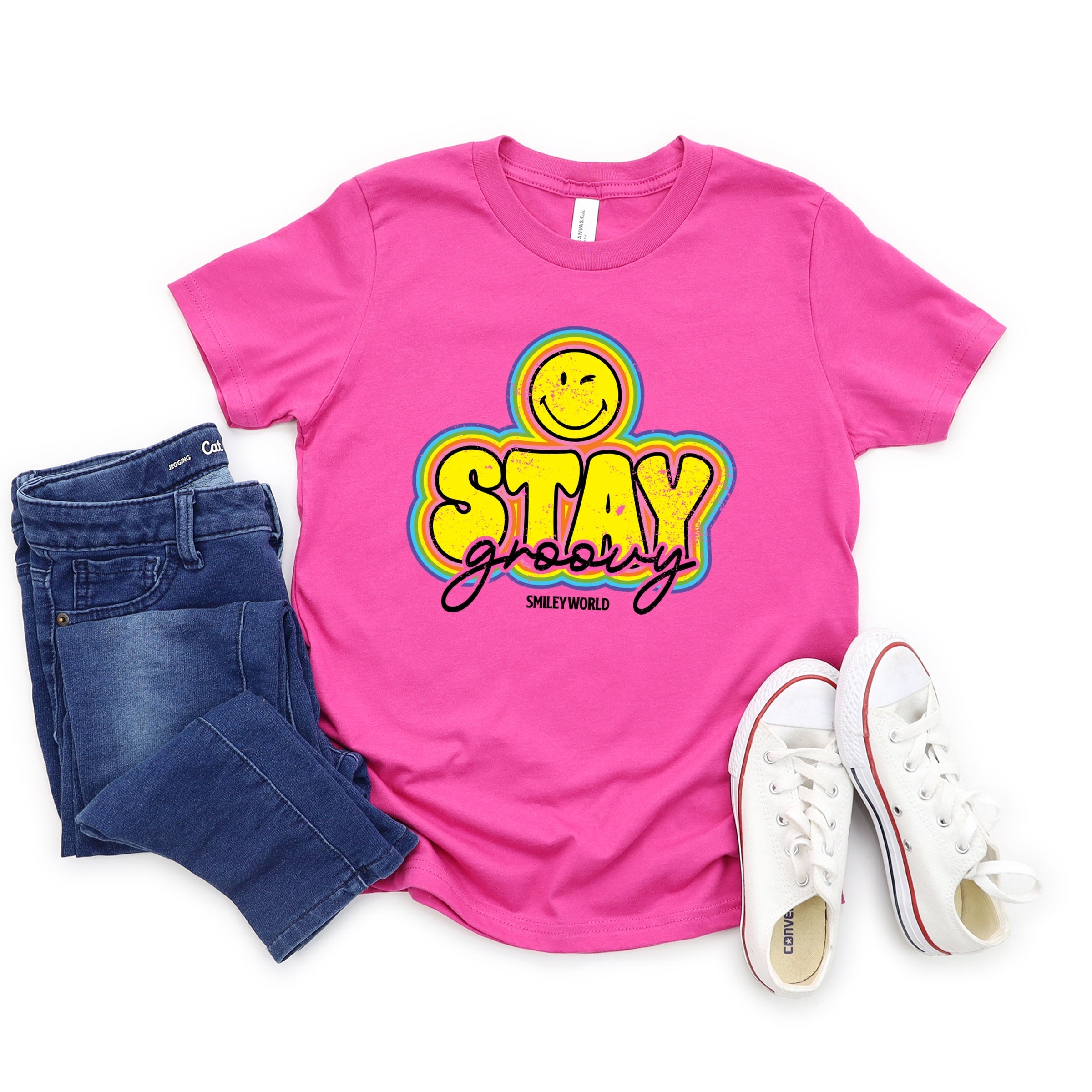 SmileyWorld Stay Groovy - Youth Short Sleeve Graphic T-Shirt