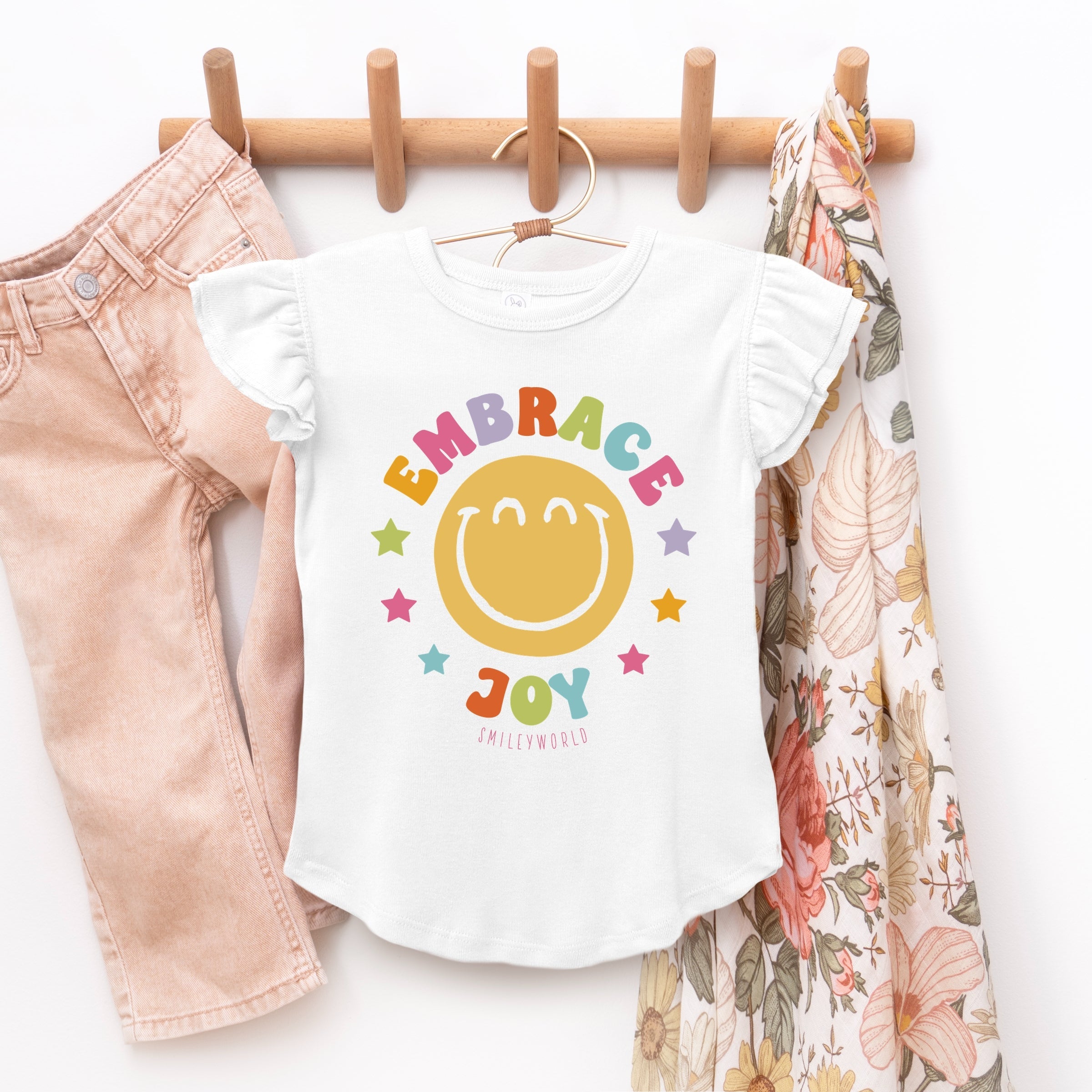 SmileyWorld Embrace Joy - Flutter Sleeve Graphic T-Shirt
