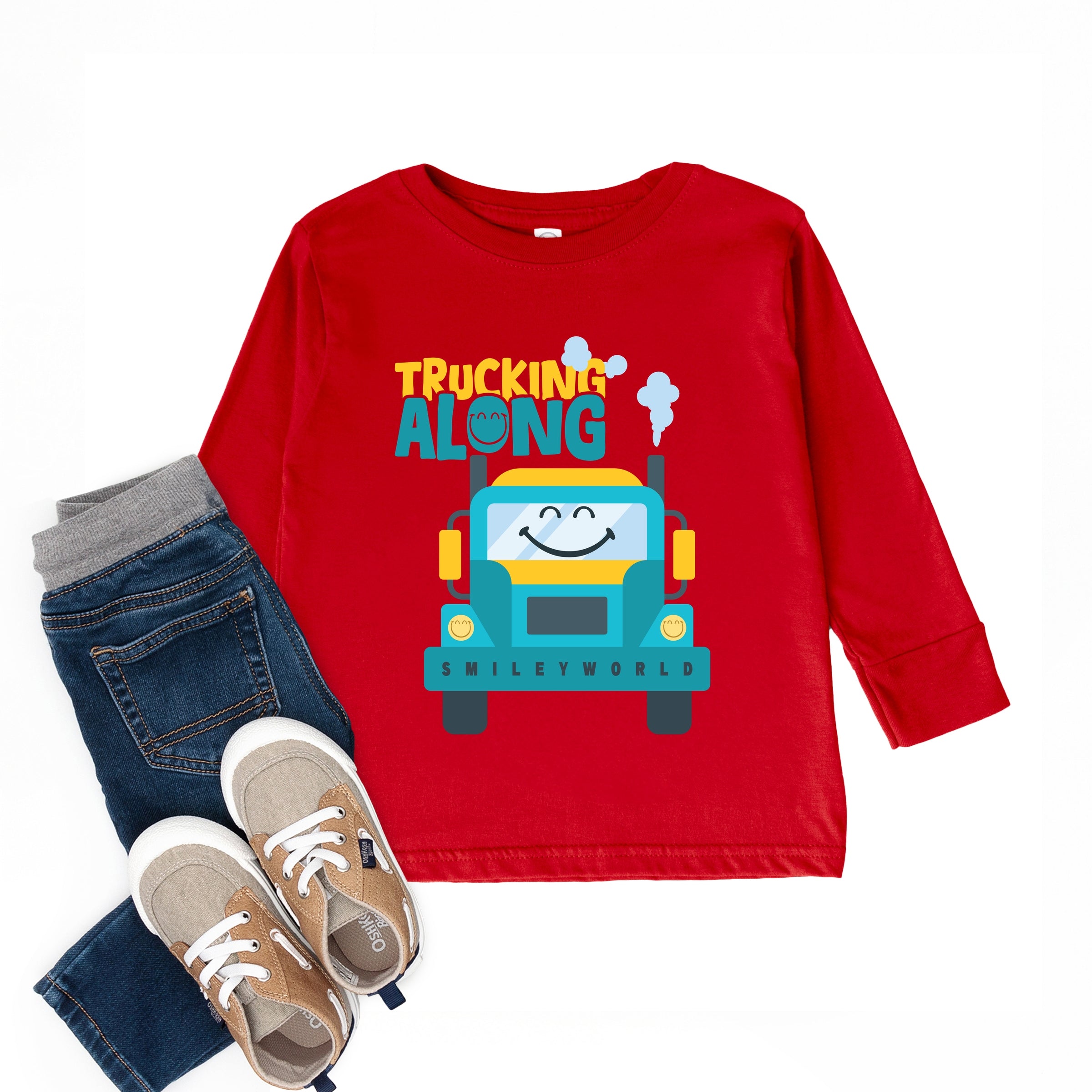 SmileyWorld Trucking Along - Toddler Long Sleeve Graphic Tee