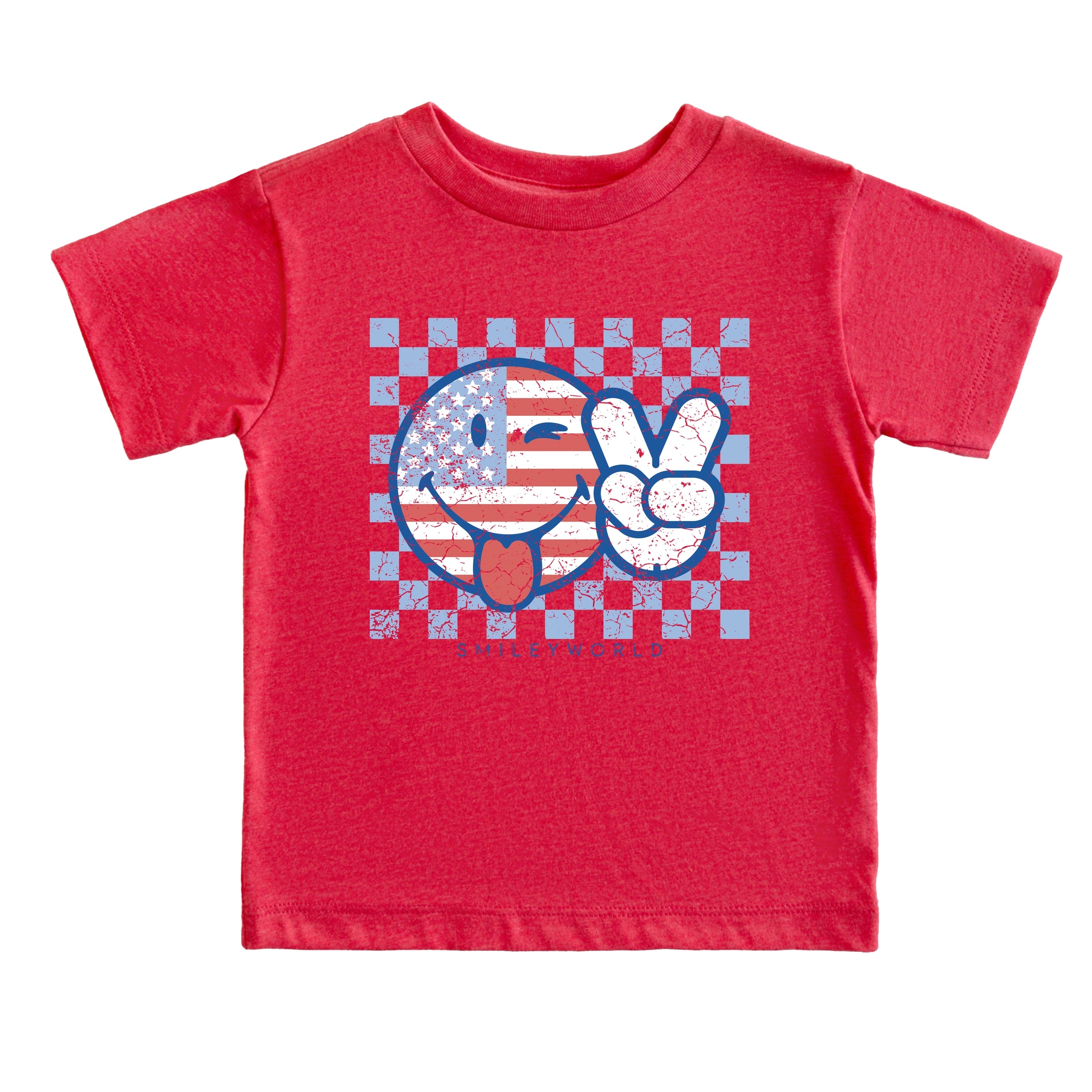 SmileyWorld Patriotic Checkered Peace - Toddler Short Sleeve Graphic T-Shirt
