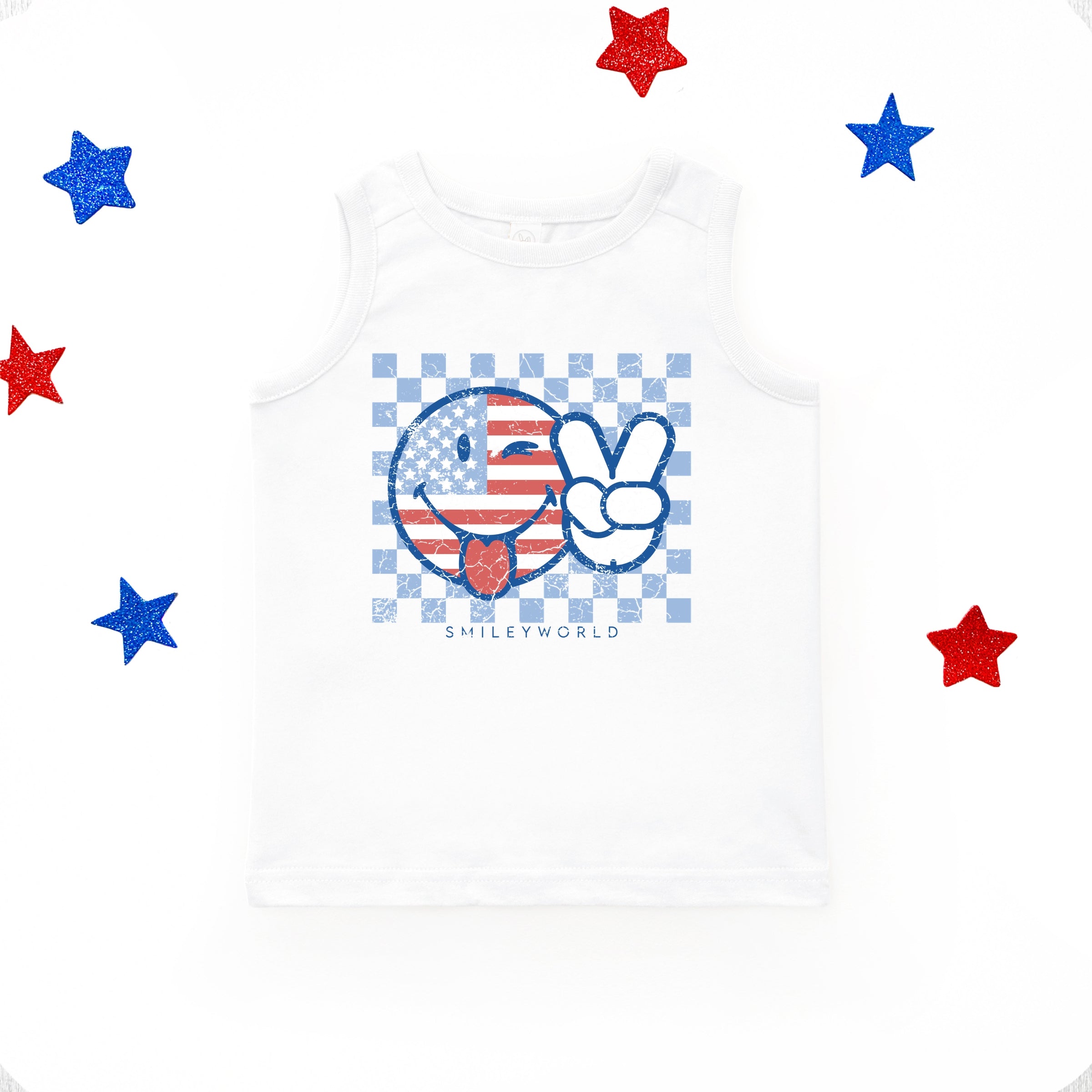 SmileyWorld Patriotic Checkered Peace - Toddler Graphic Tank