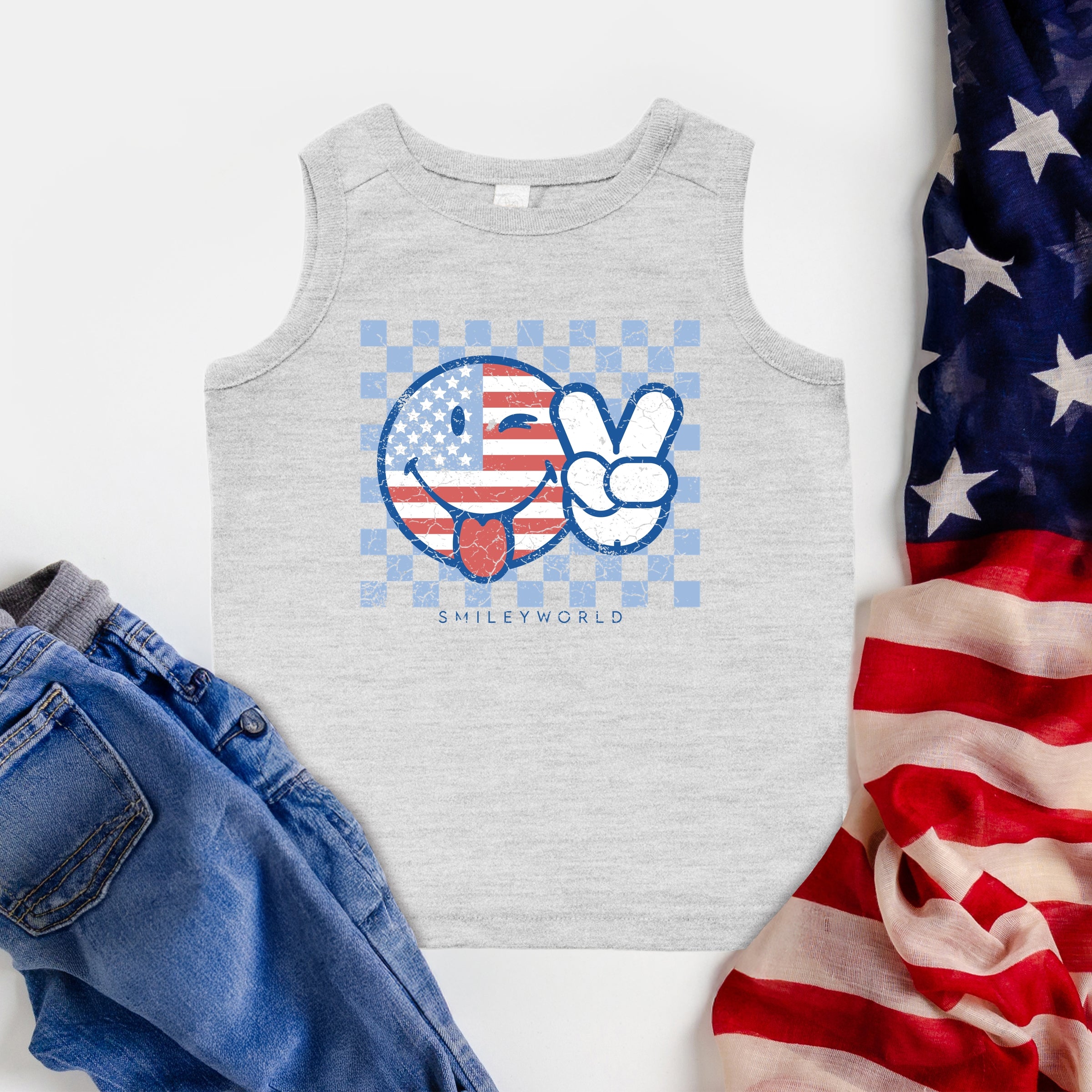 SmileyWorld Patriotic Checkered Peace - Toddler Graphic Tank
