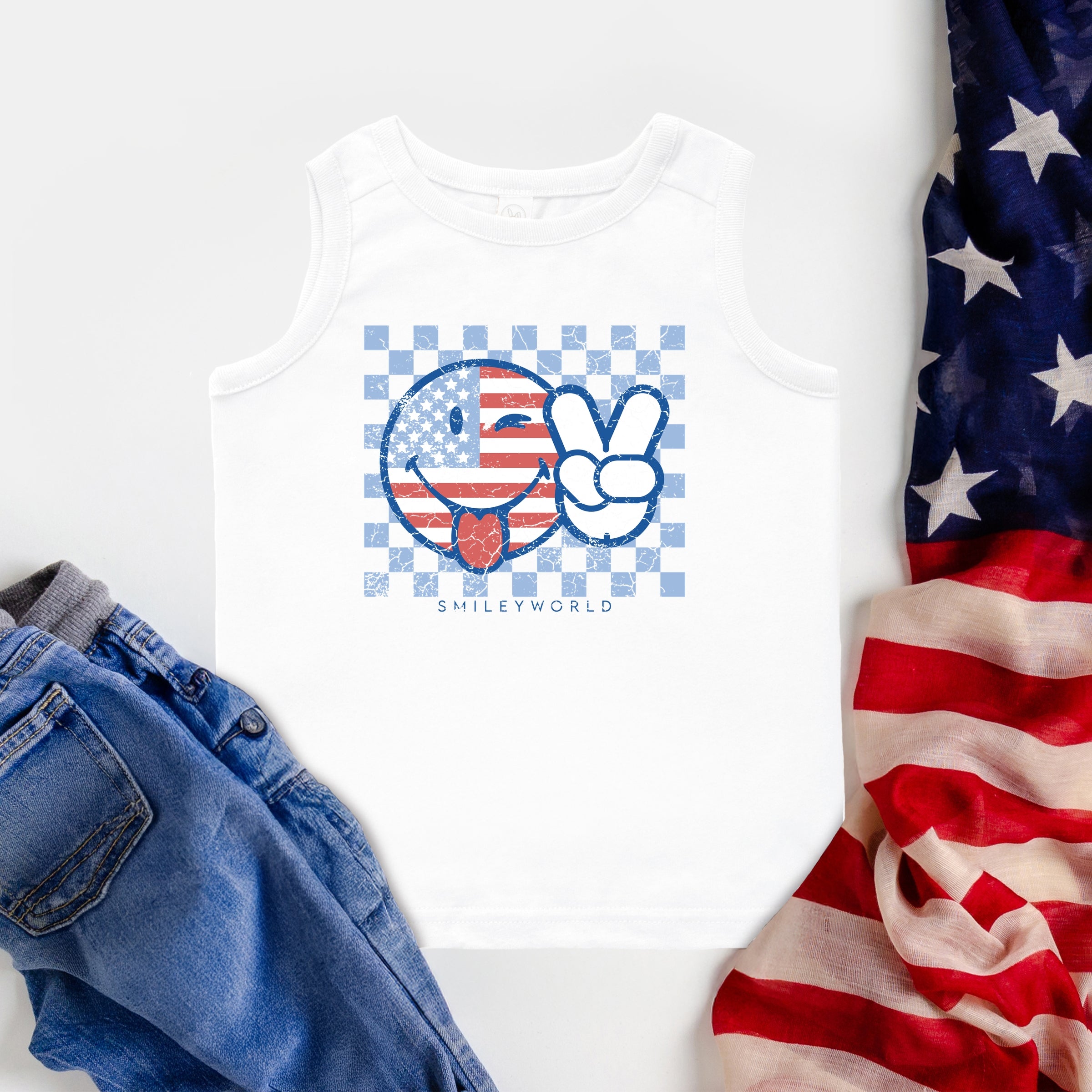 SmileyWorld Patriotic Checkered Peace - Toddler Graphic Tank