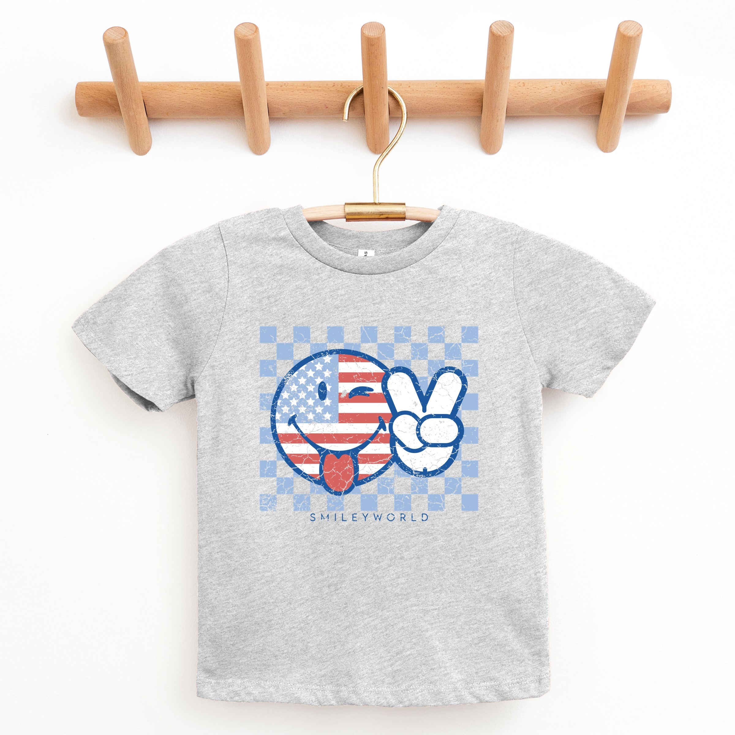 SmileyWorld Patriotic Checkered Peace - Youth Short Sleeve Graphic T-Shirt