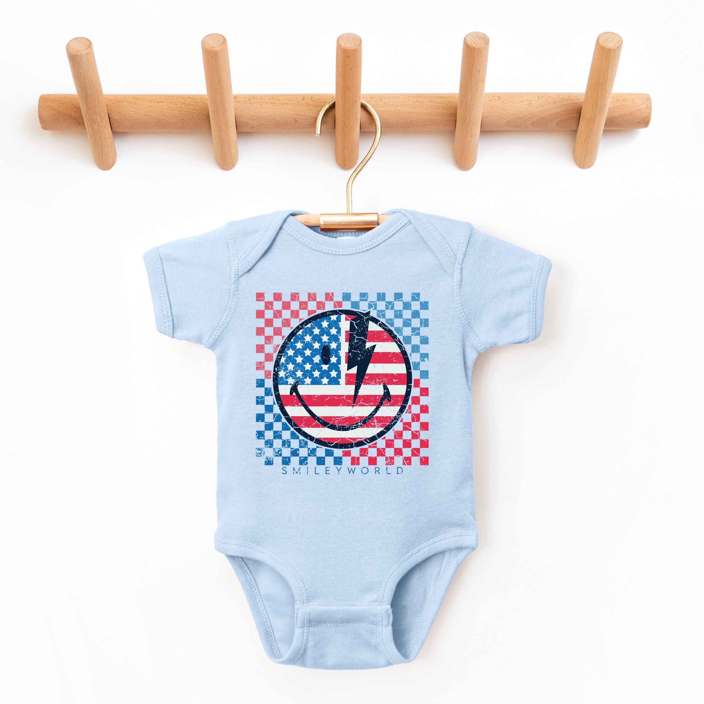 SmileyWorld Patriotic Checkered Lightning - Baby Short Sleeve Graphic Bodysuit