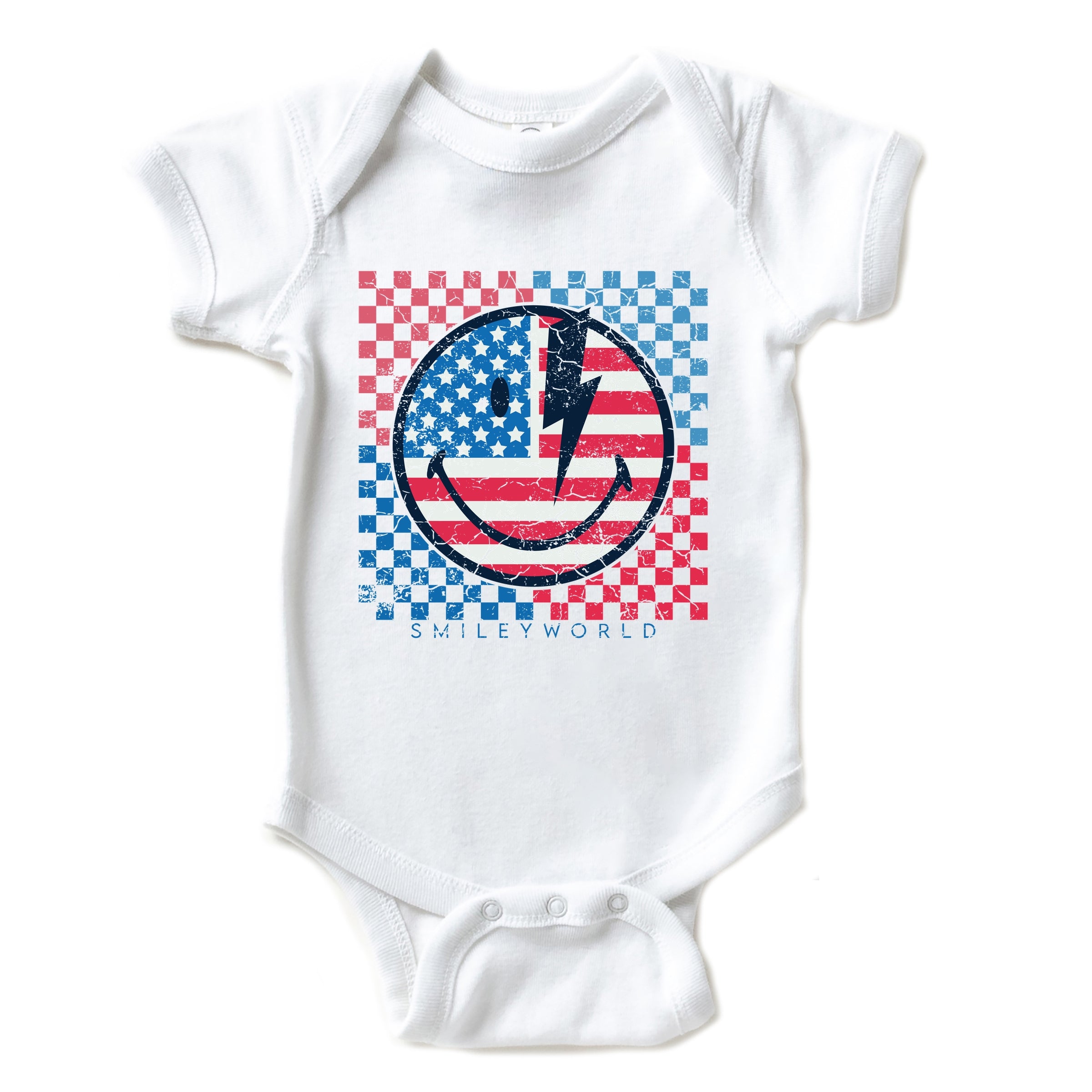 SmileyWorld Patriotic Checkered Lightning - Baby Short Sleeve Graphic Bodysuit