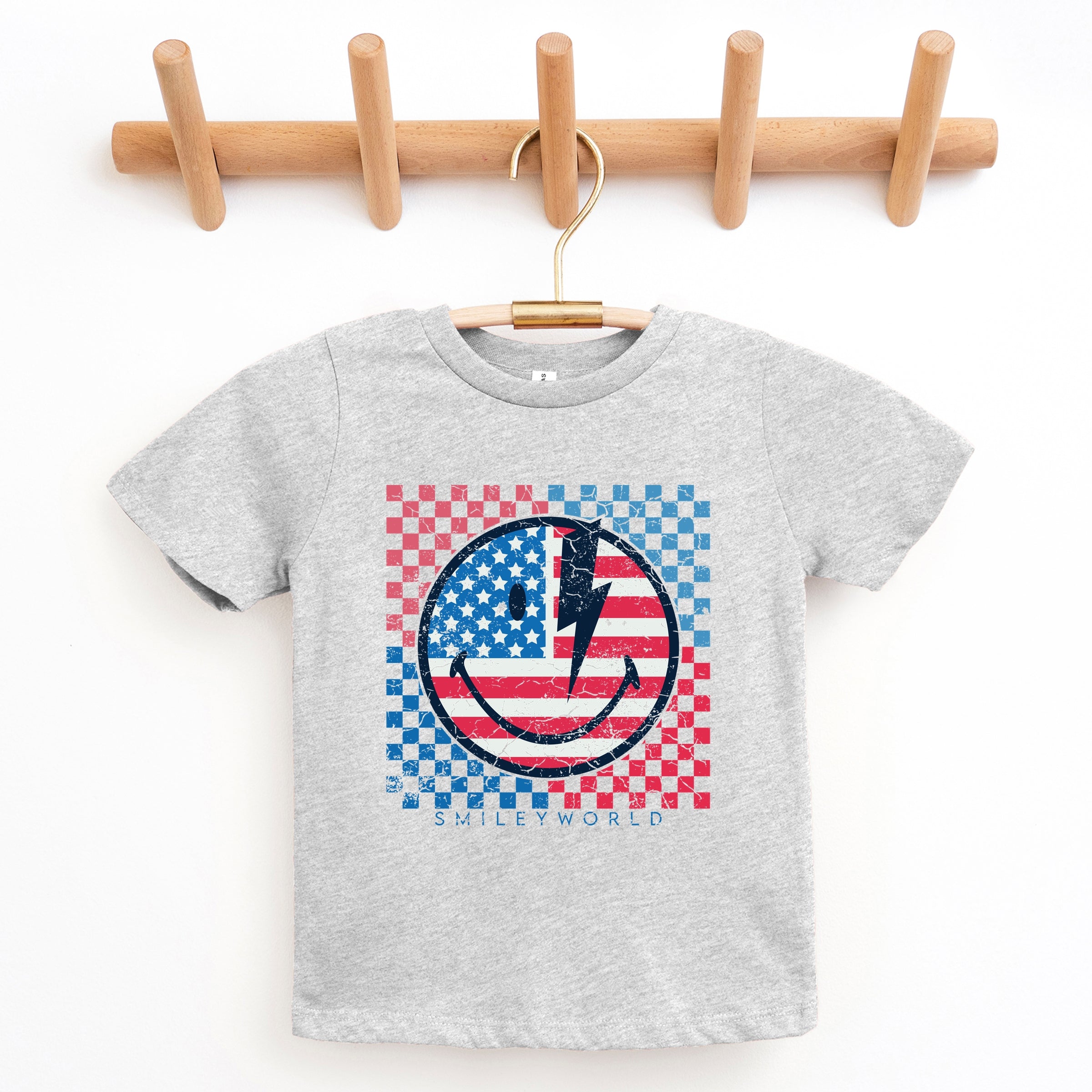 SmileyWorld Patriotic Checkered Lightning - Youth Short Sleeve Graphic T-Shirt