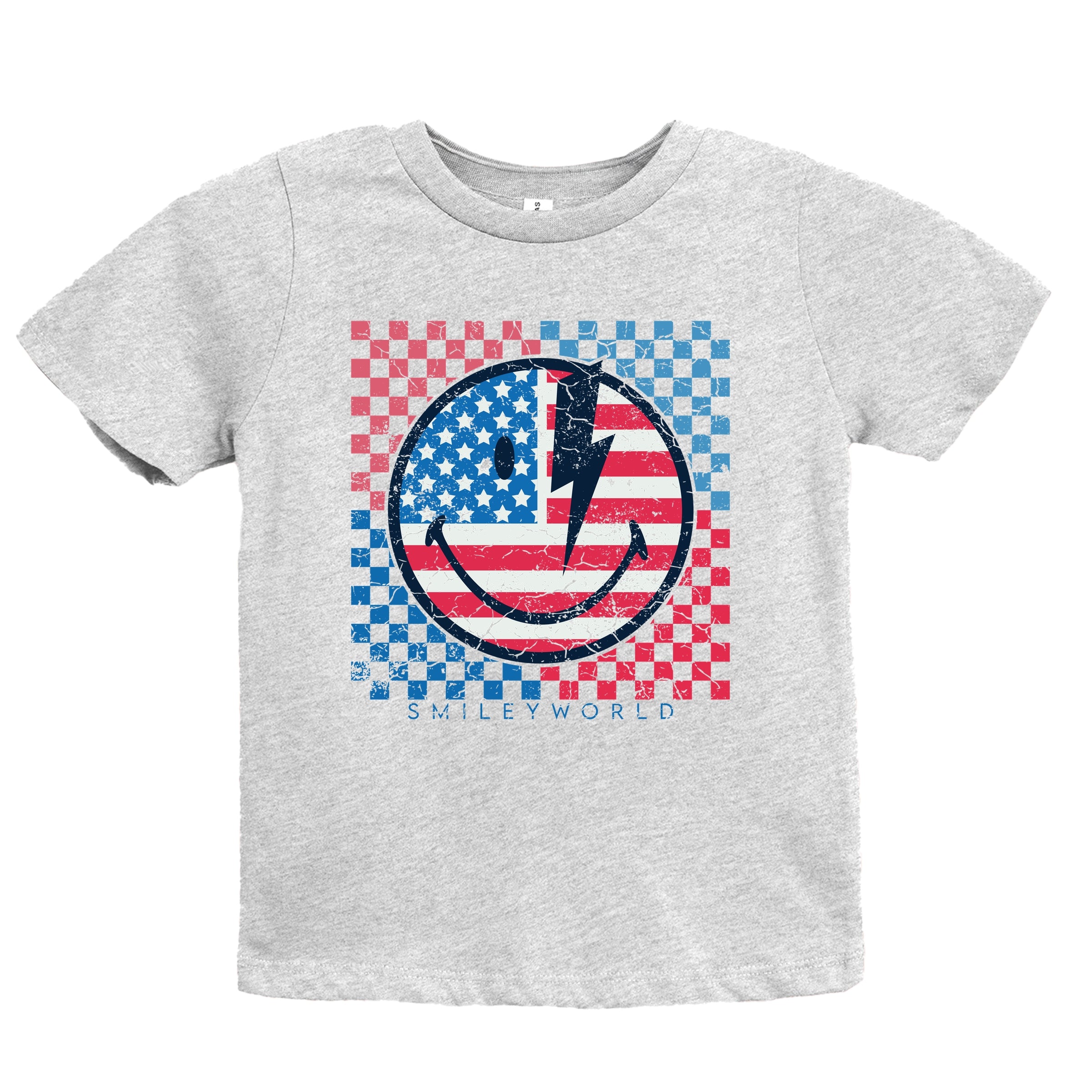 SmileyWorld Patriotic Checkered Lightning - Youth Short Sleeve Graphic T-Shirt