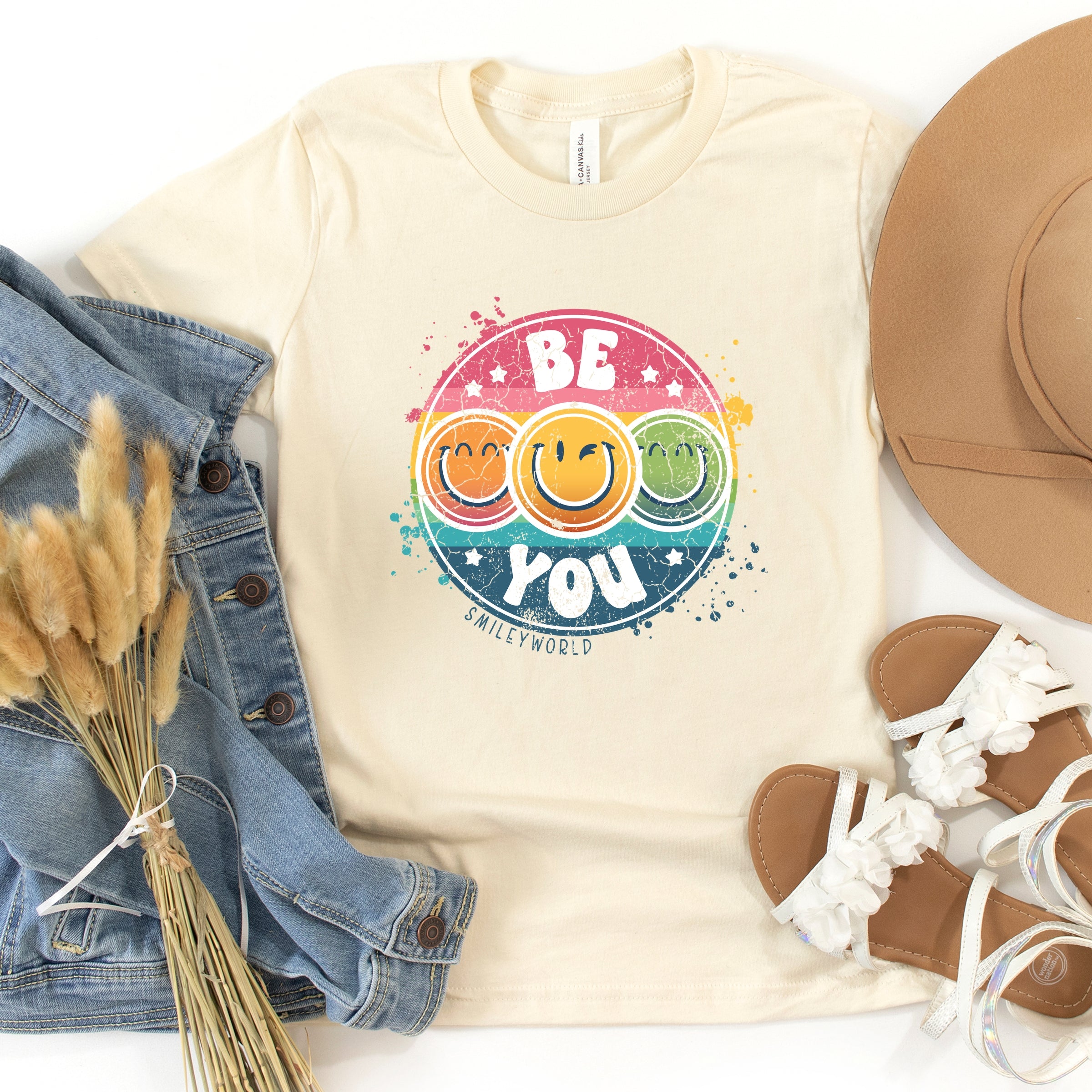 SmileyWorld Be You Rainbow Circle - Youth Short Sleeve Graphic T-Shirt