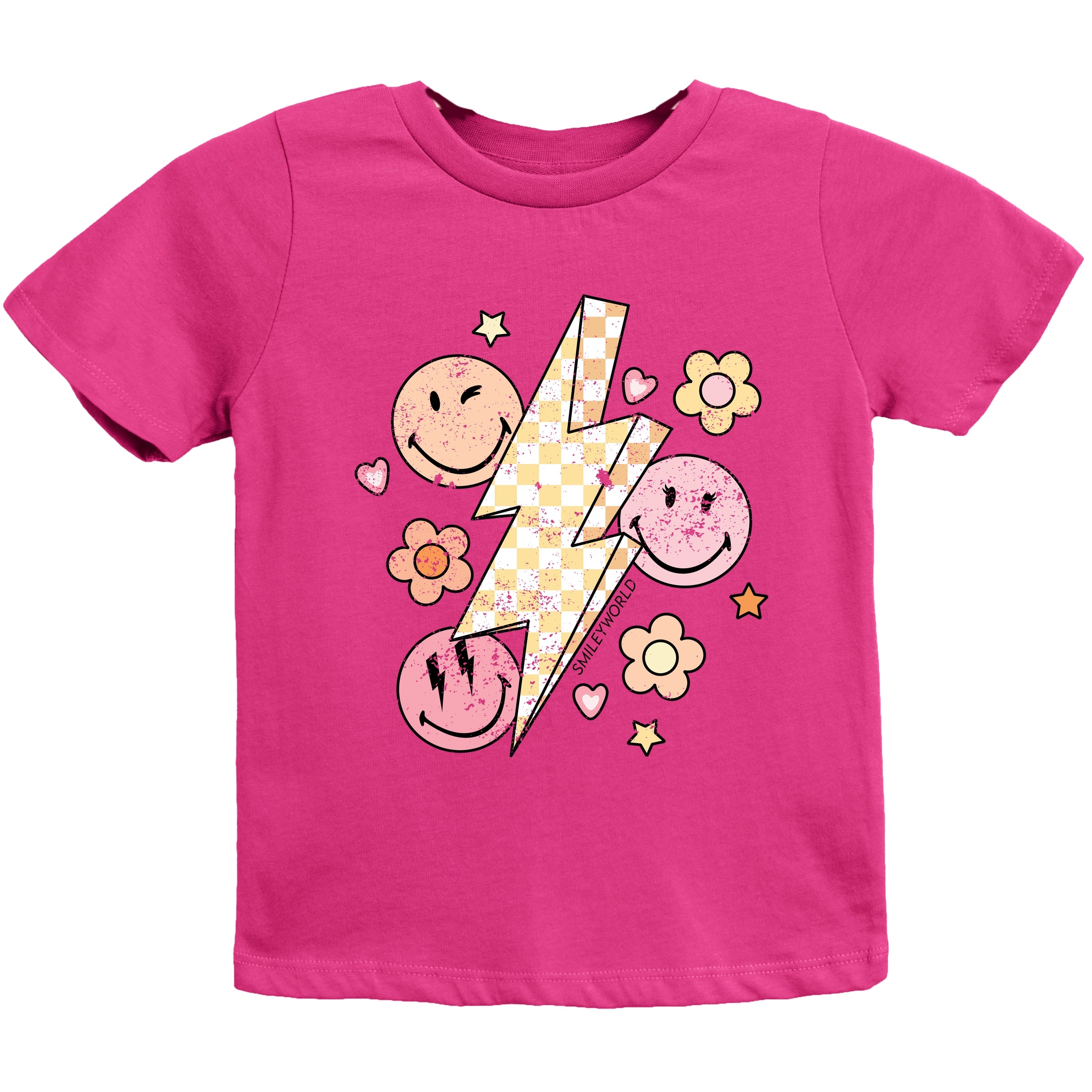 SmileyWorld Checkered Lightning Floral - Youth Short Sleeve Graphic T-Shirt