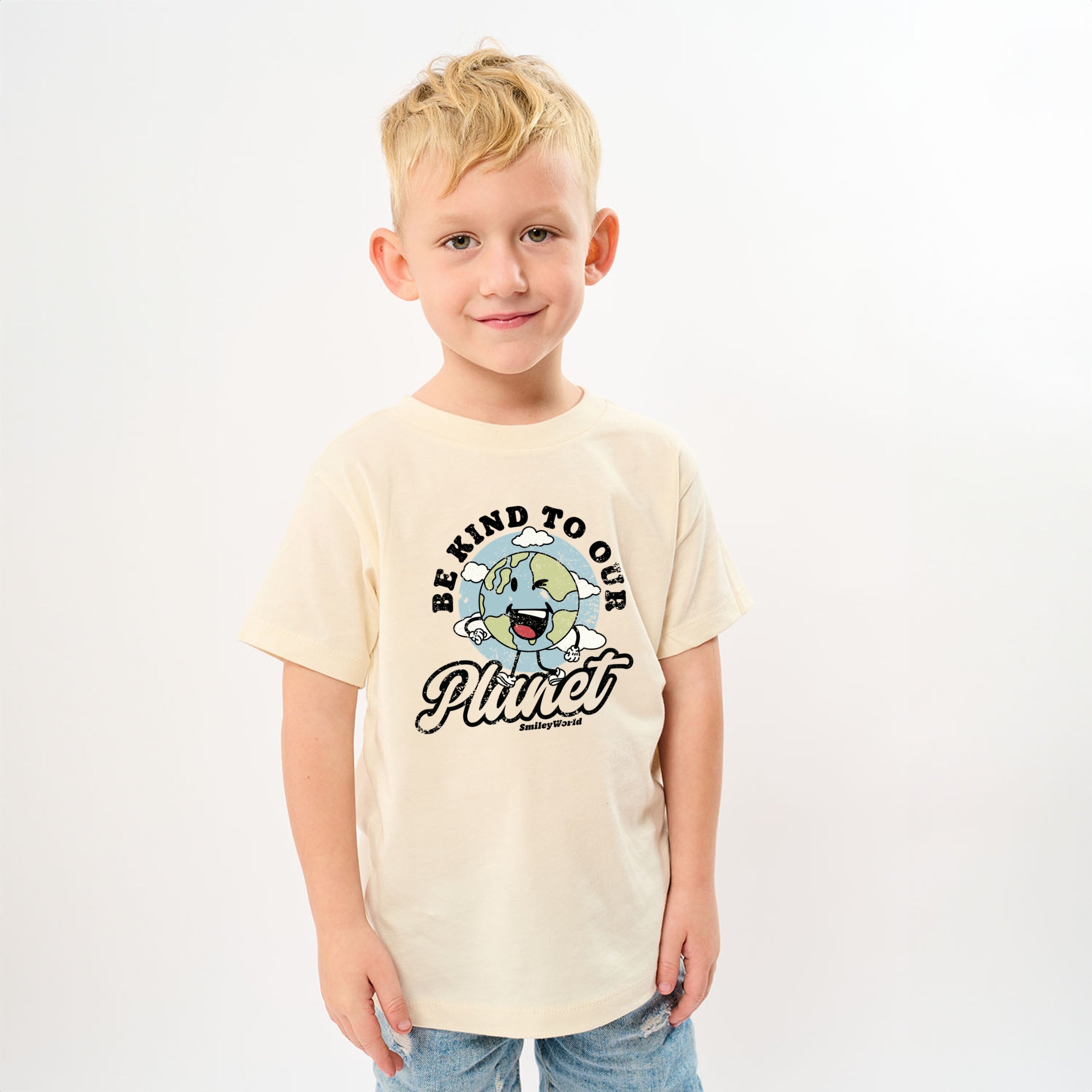 SmileyWorld Be Kind To Our Planet Retro - Youth Short Sleeve Graphic T-Shirt
