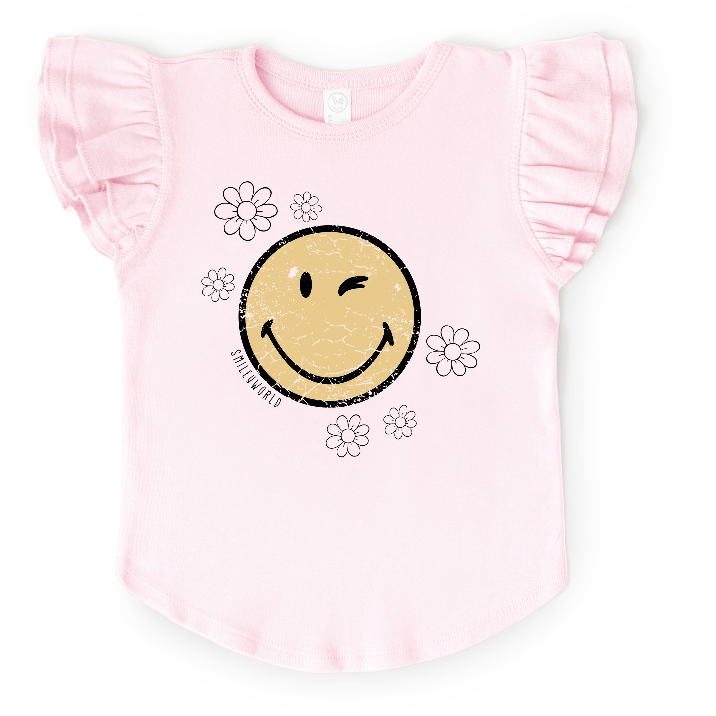 SmileyWorld Flower Outline - Flutter Sleeve Graphic T-Shirt