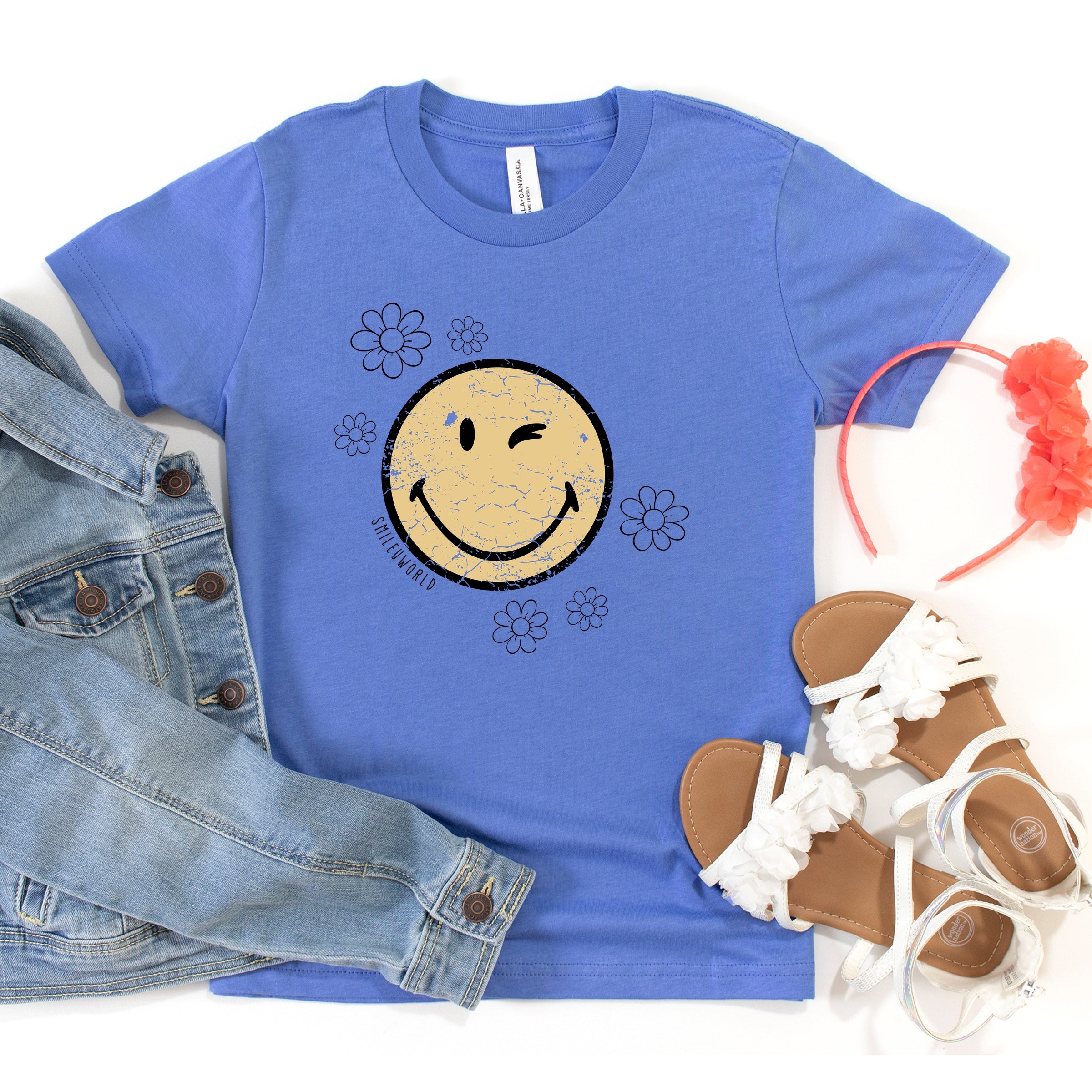 SmileyWorld Flower Outline - Youth Short Sleeve Graphic T-Shirt