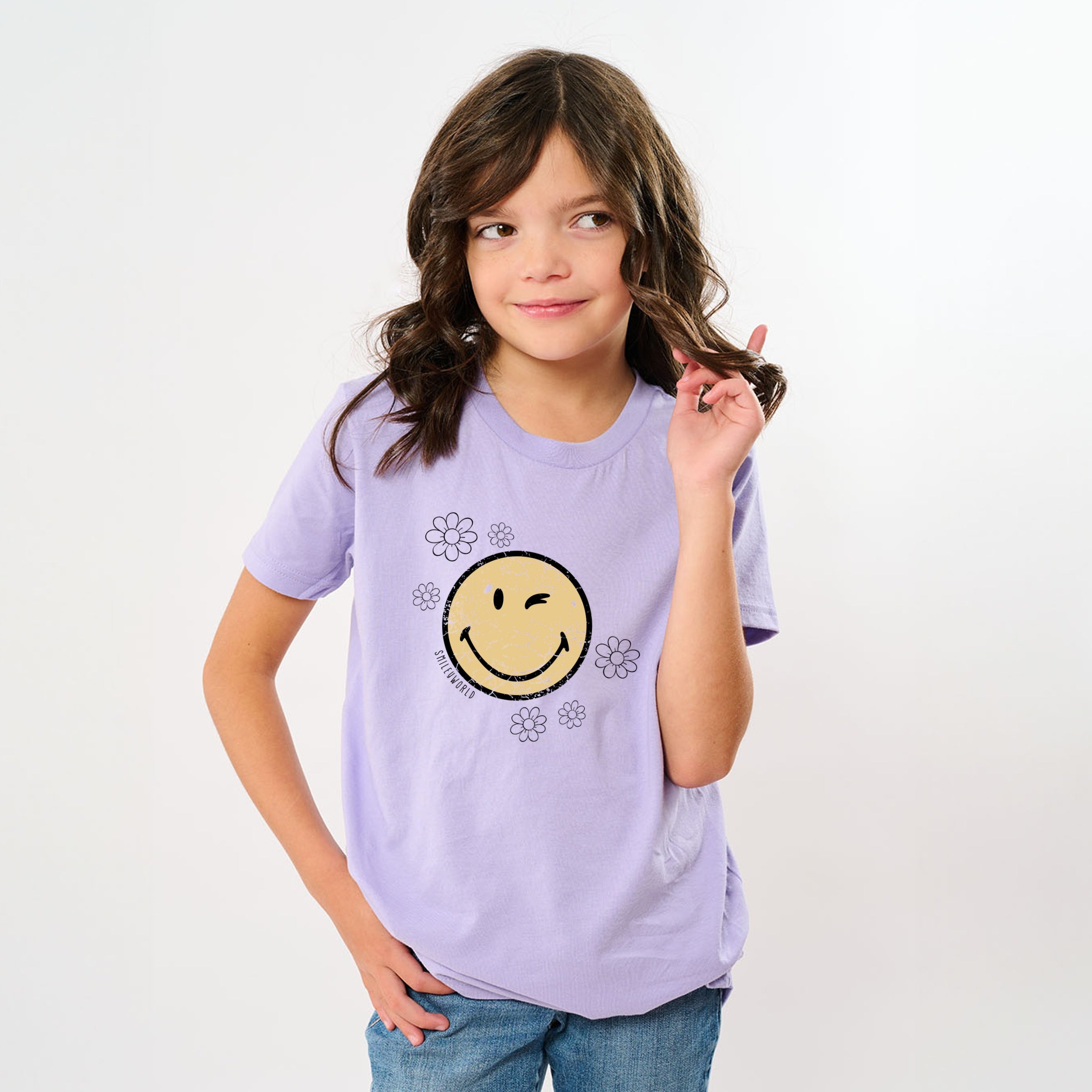 SmileyWorld Flower Outline - Youth Short Sleeve Graphic T-Shirt