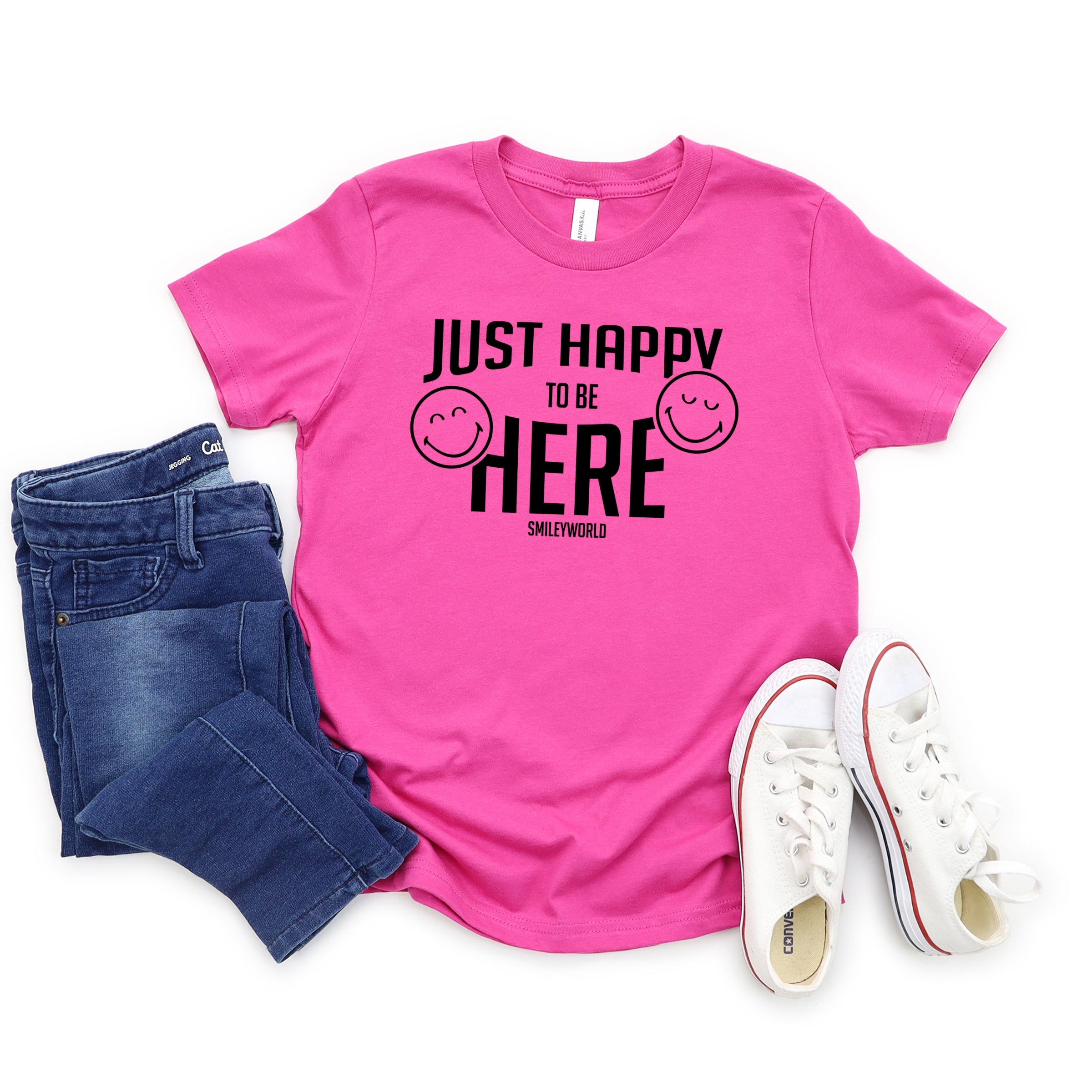 SmileyWorld Just Happy To Be Here - Youth Short Sleeve Graphic T-Shirt
