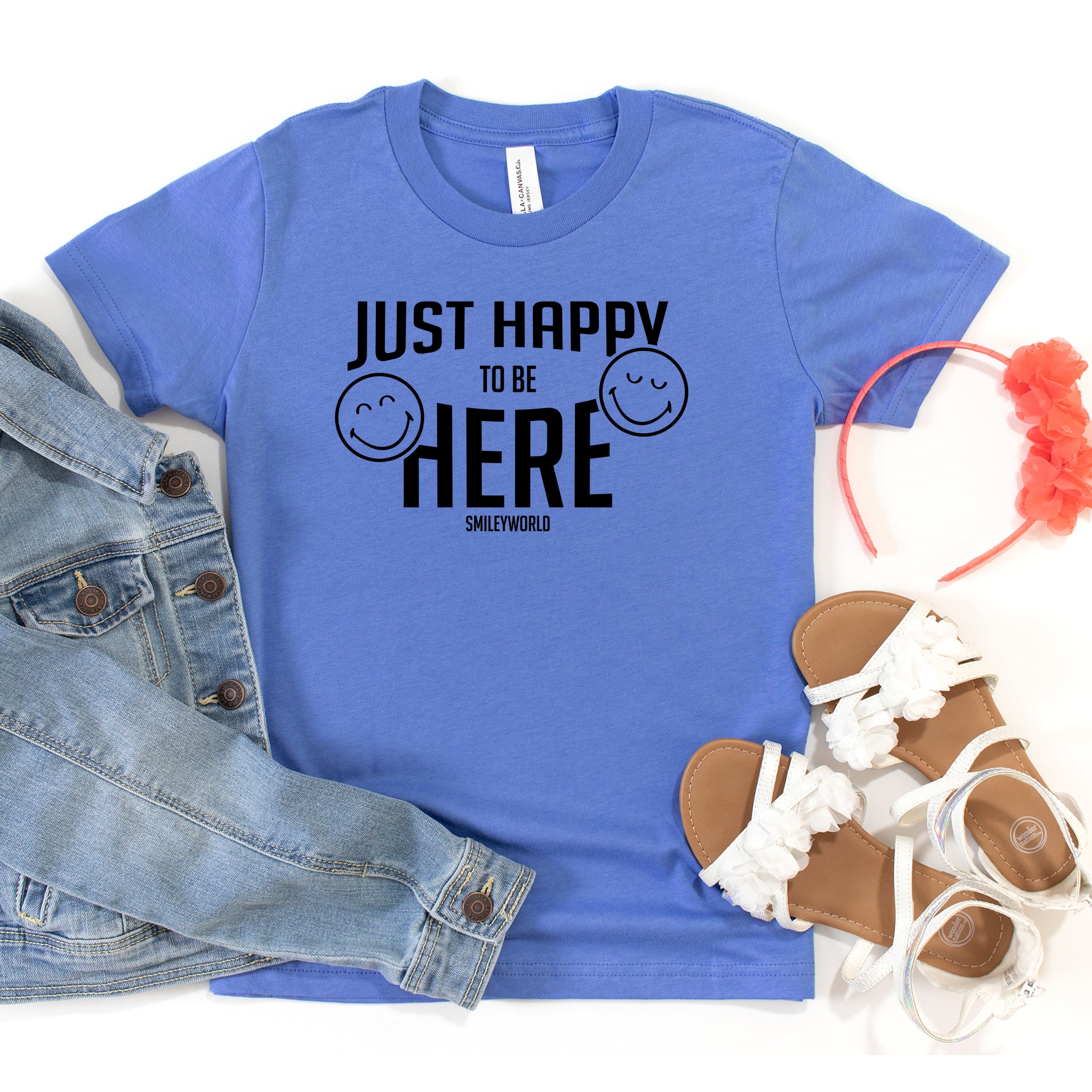 SmileyWorld Just Happy To Be Here - Youth Short Sleeve Graphic T-Shirt