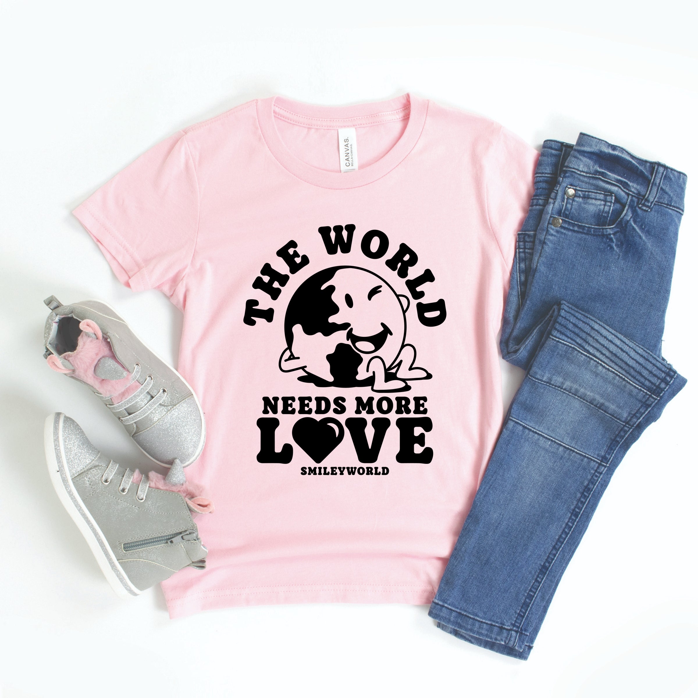 SmileyWorld The World Needs More Love - Youth Short Sleeve Graphic T-Shirt