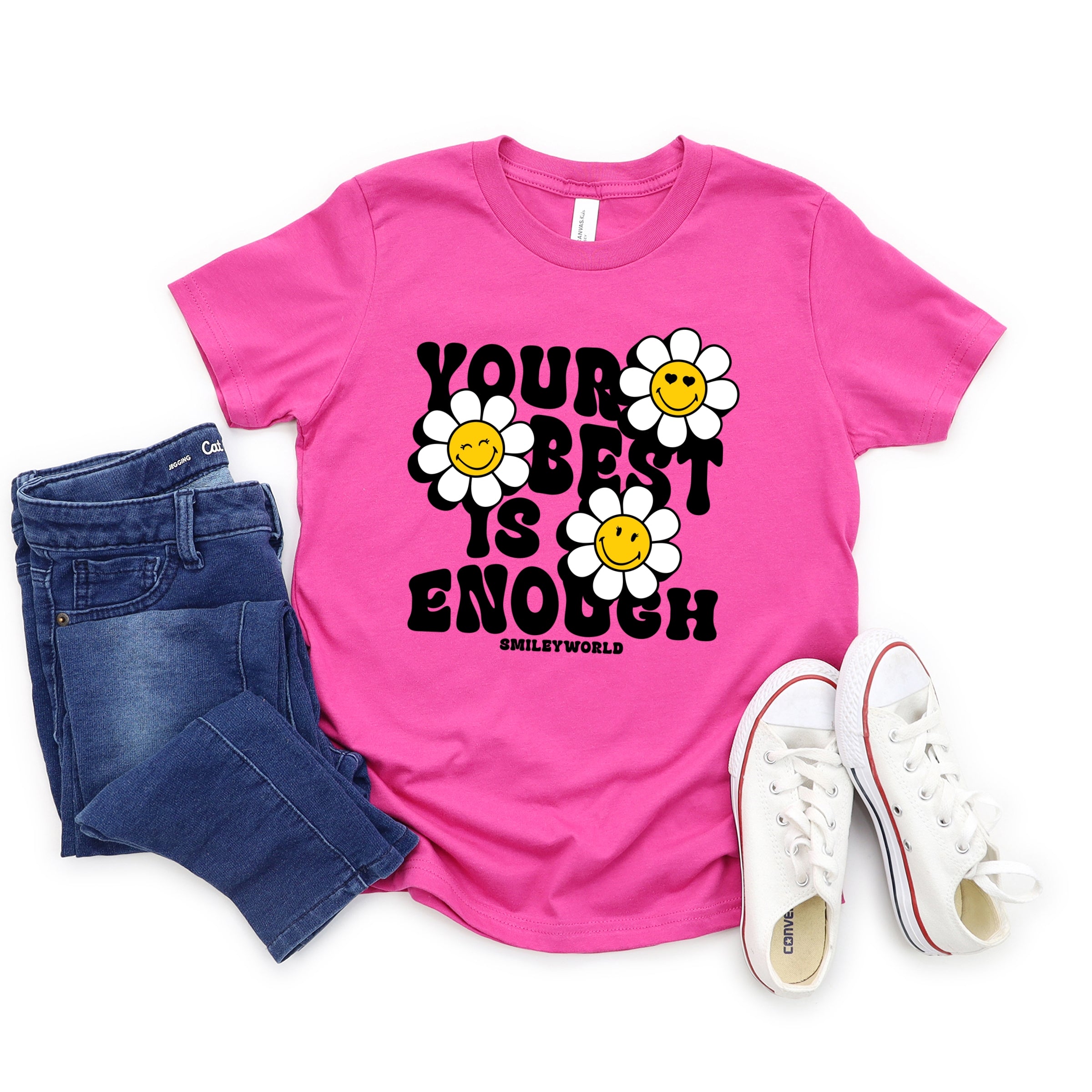 SmileyWorld Your Best Is Enough Floral - Youth Short Sleeve Graphic T-Shirt