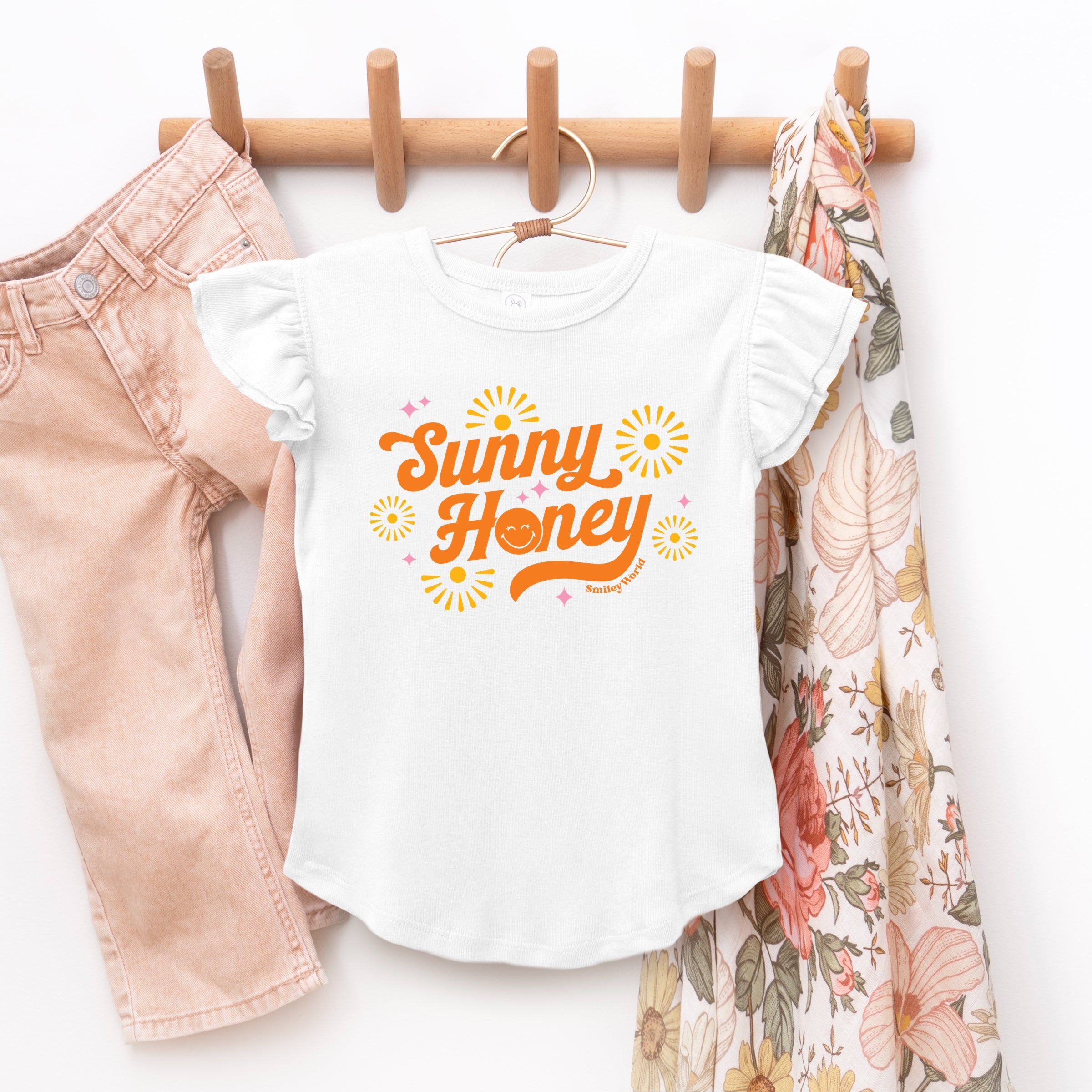 SmileyWorld Sunny Honey - Flutter Sleeve Graphic T-Shirt