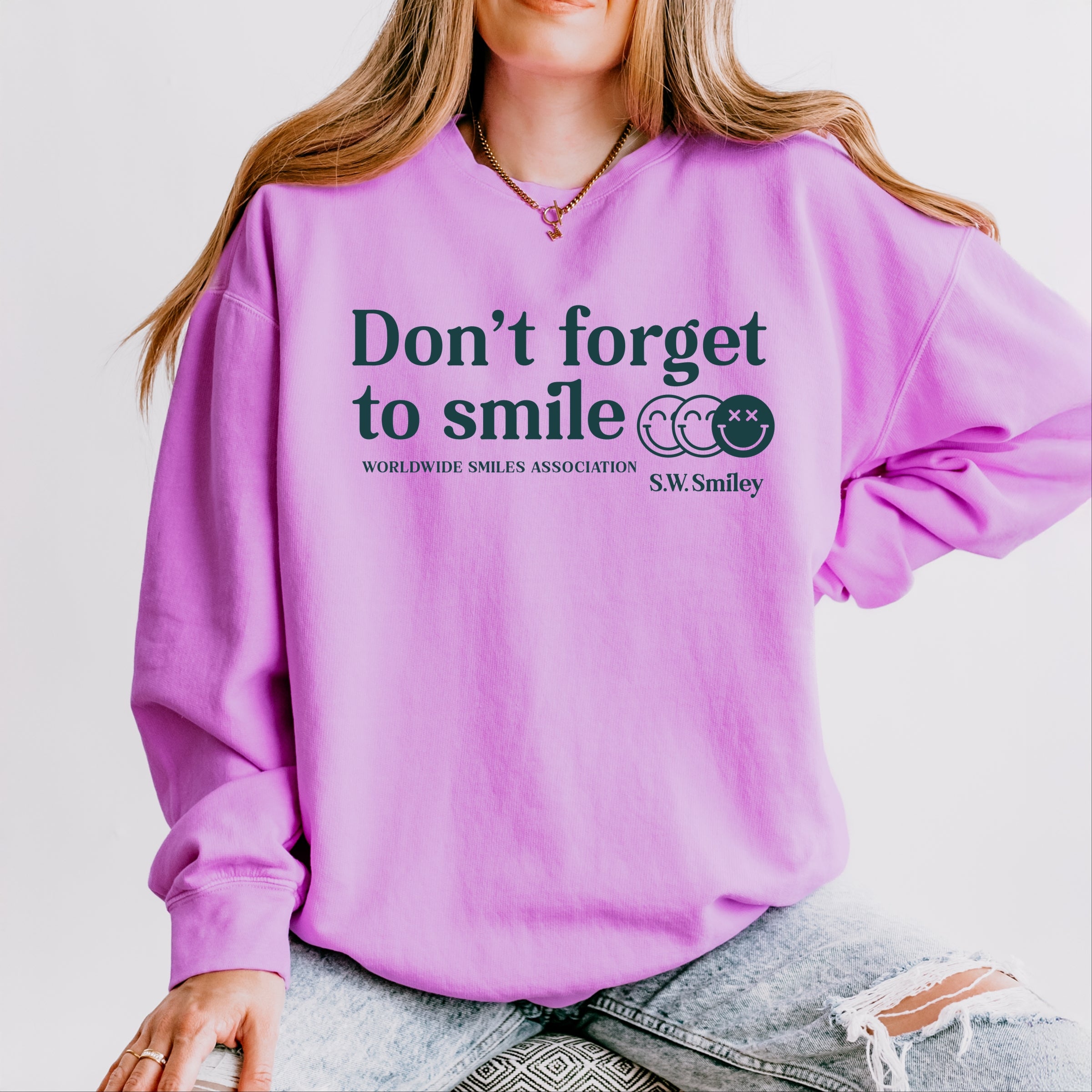 S.W.Smiley Don't Forget To Smile - Women's Lightweight Garment Dyed Sweatshirt