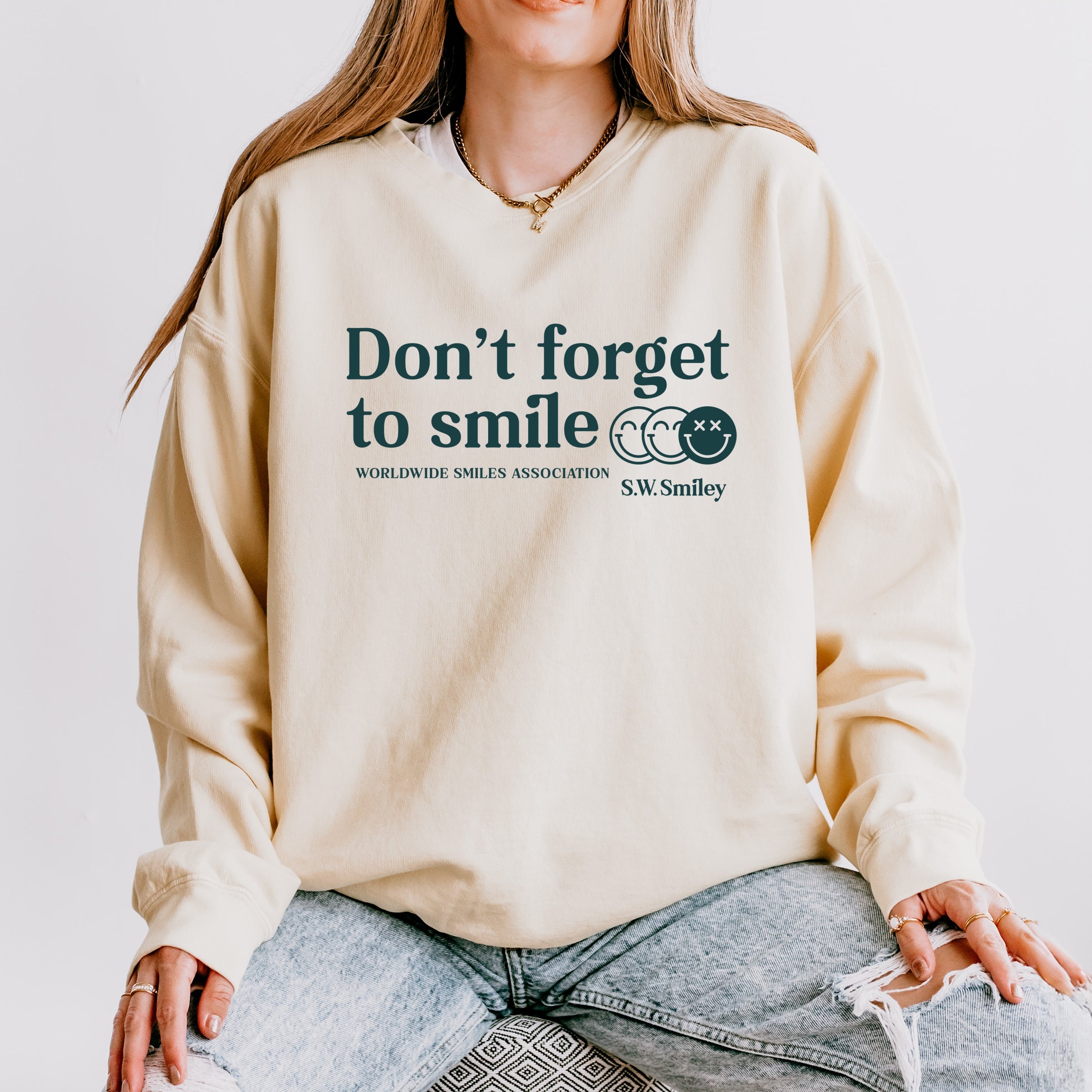 S.W.Smiley Don't Forget To Smile - Women's Lightweight Garment Dyed Sweatshirt