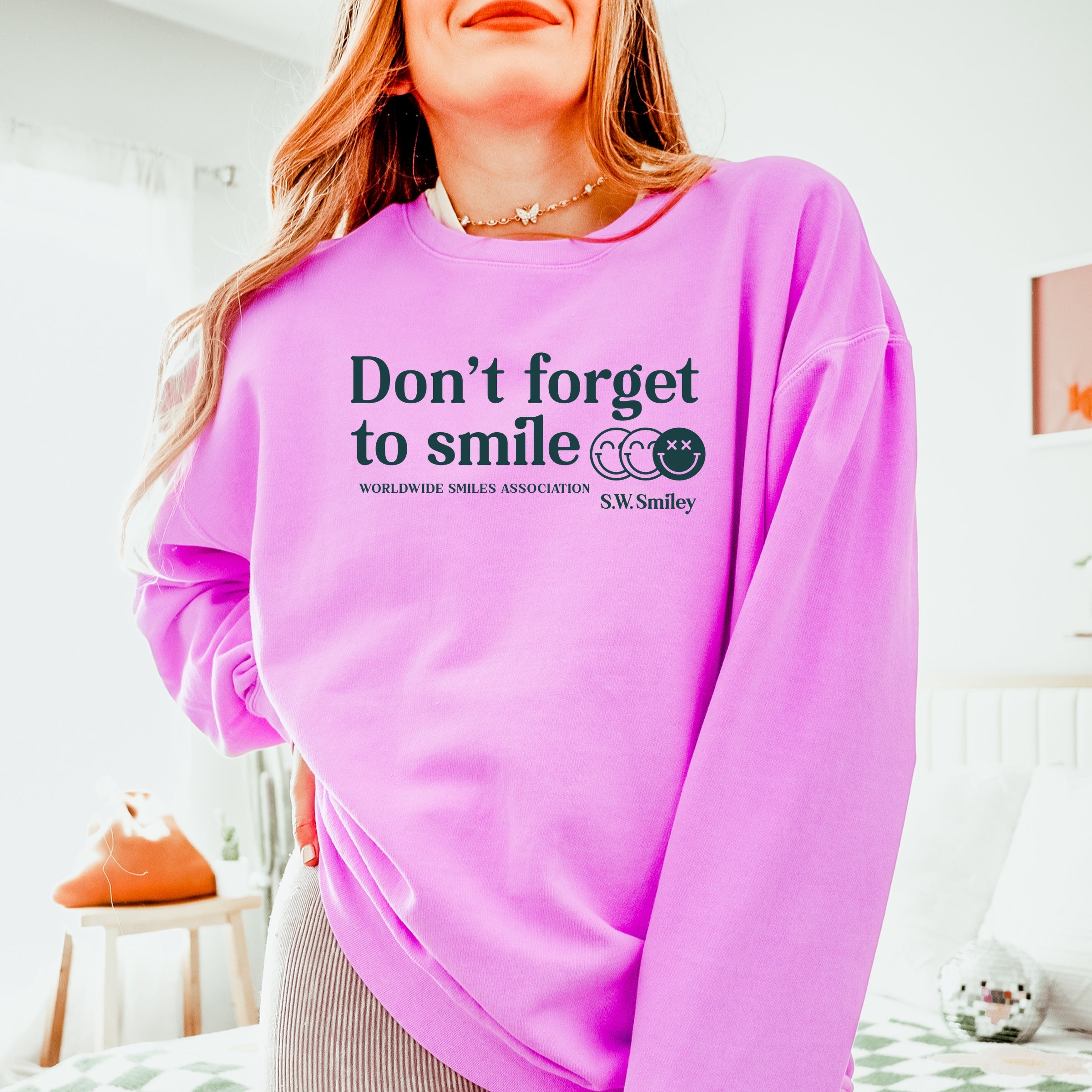 S.W.Smiley Don't Forget To Smile - Women's Lightweight Garment Dyed Sweatshirt