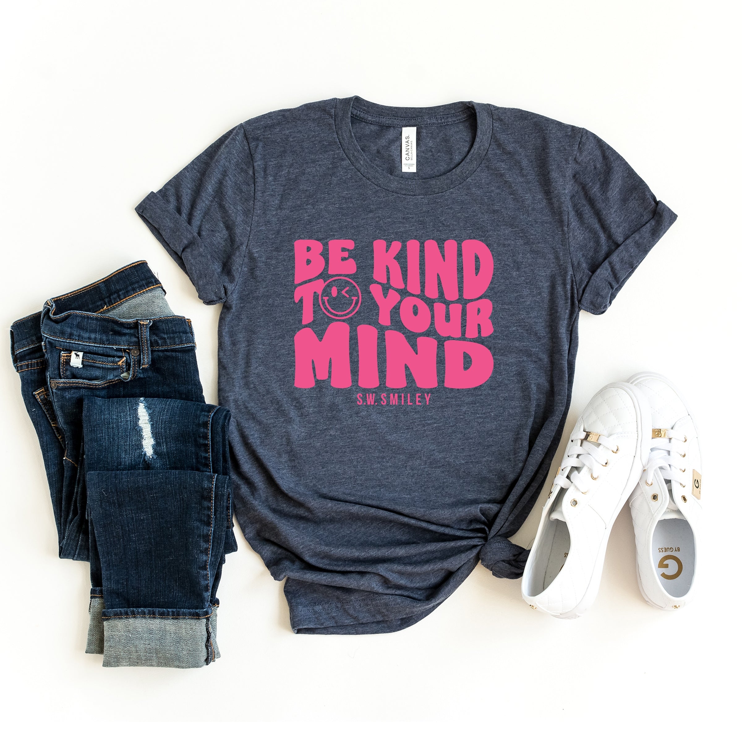 S.W.Smiley Be Kind To Your Mind Outline - Women's Short Sleeve Graphic T-Shirt