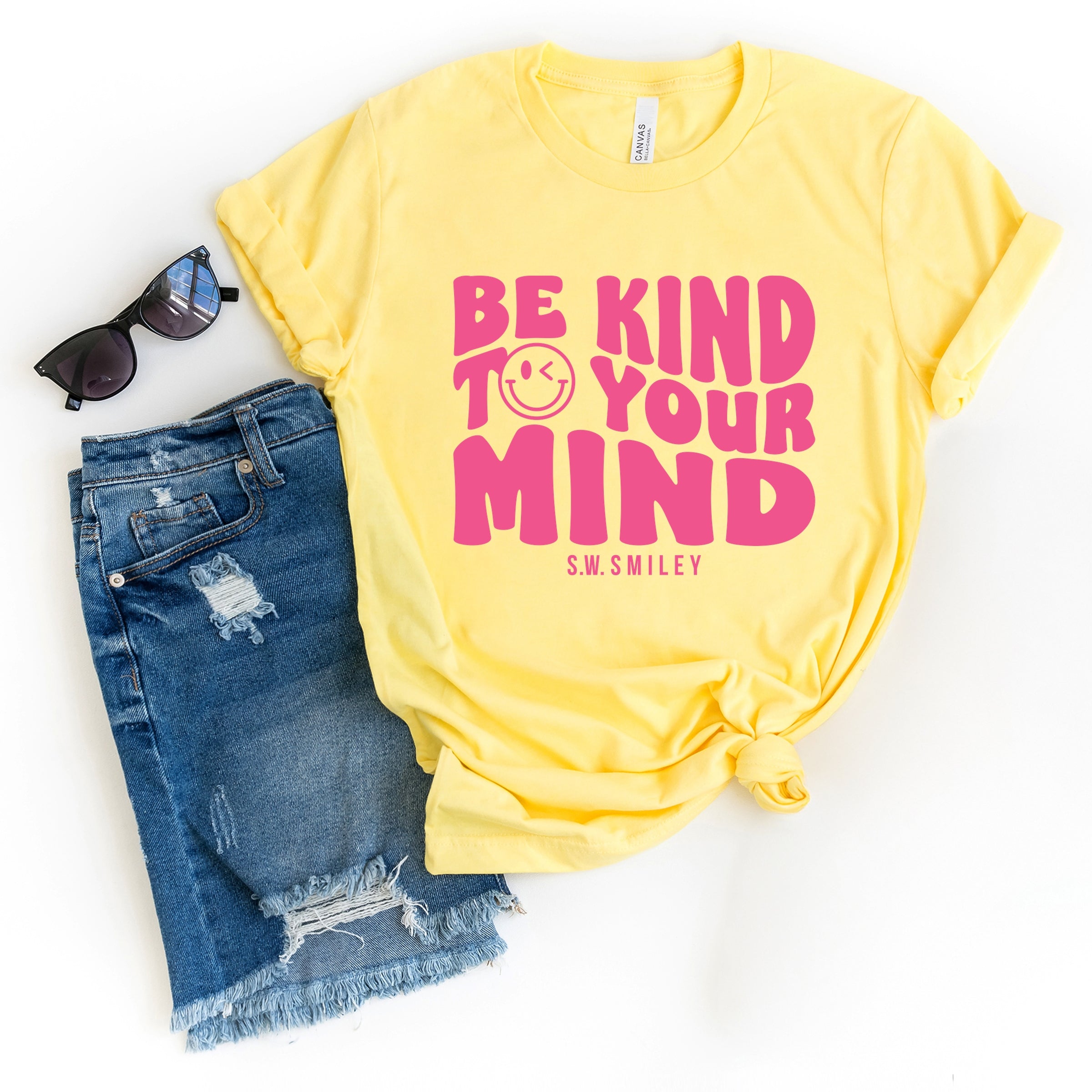 S.W.Smiley Be Kind To Your Mind Outline - Women's Short Sleeve Graphic T-Shirt