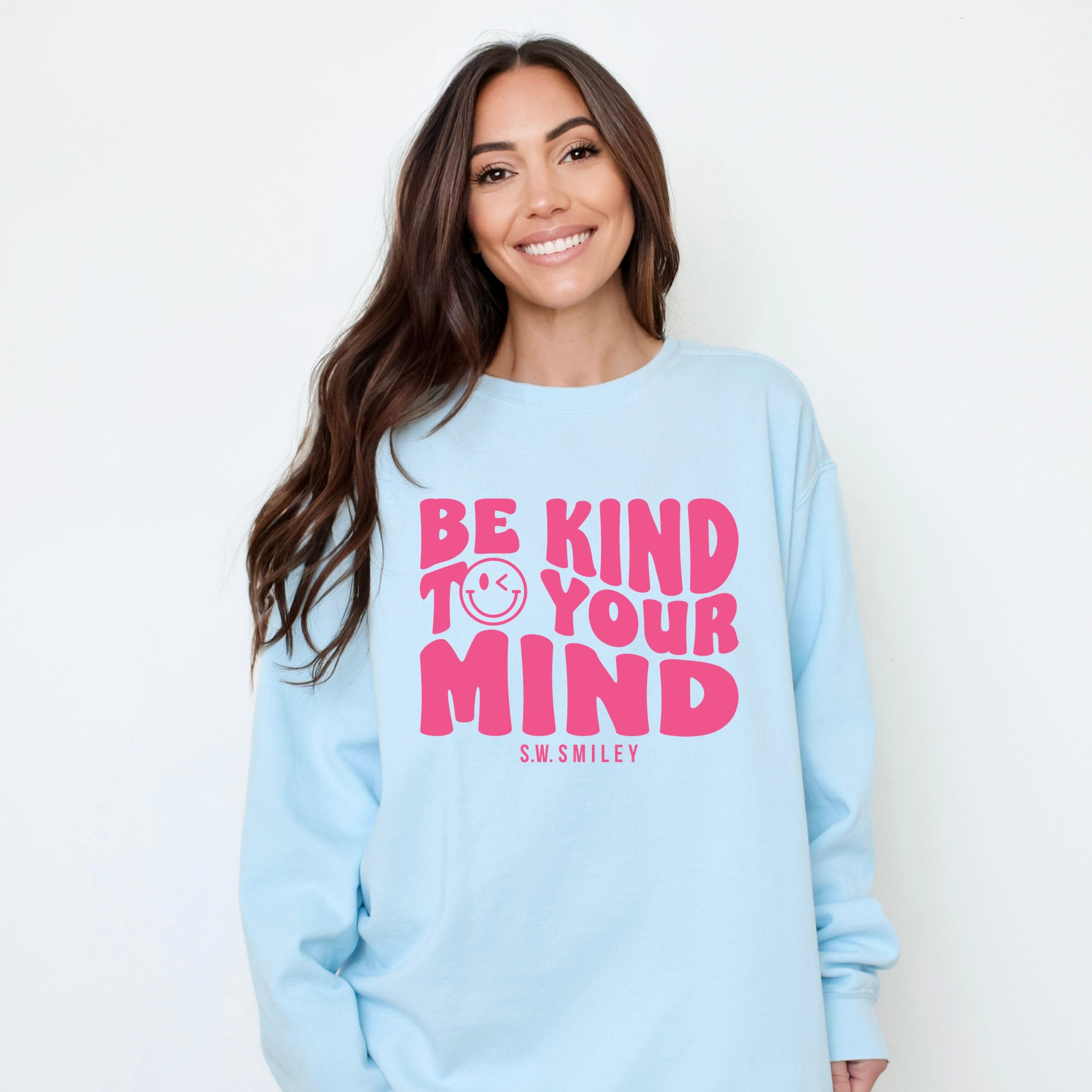 S.W.Smiley Be Kind To Your Mind Outline - Women's Garment Dyed Graphic Sweatshirt