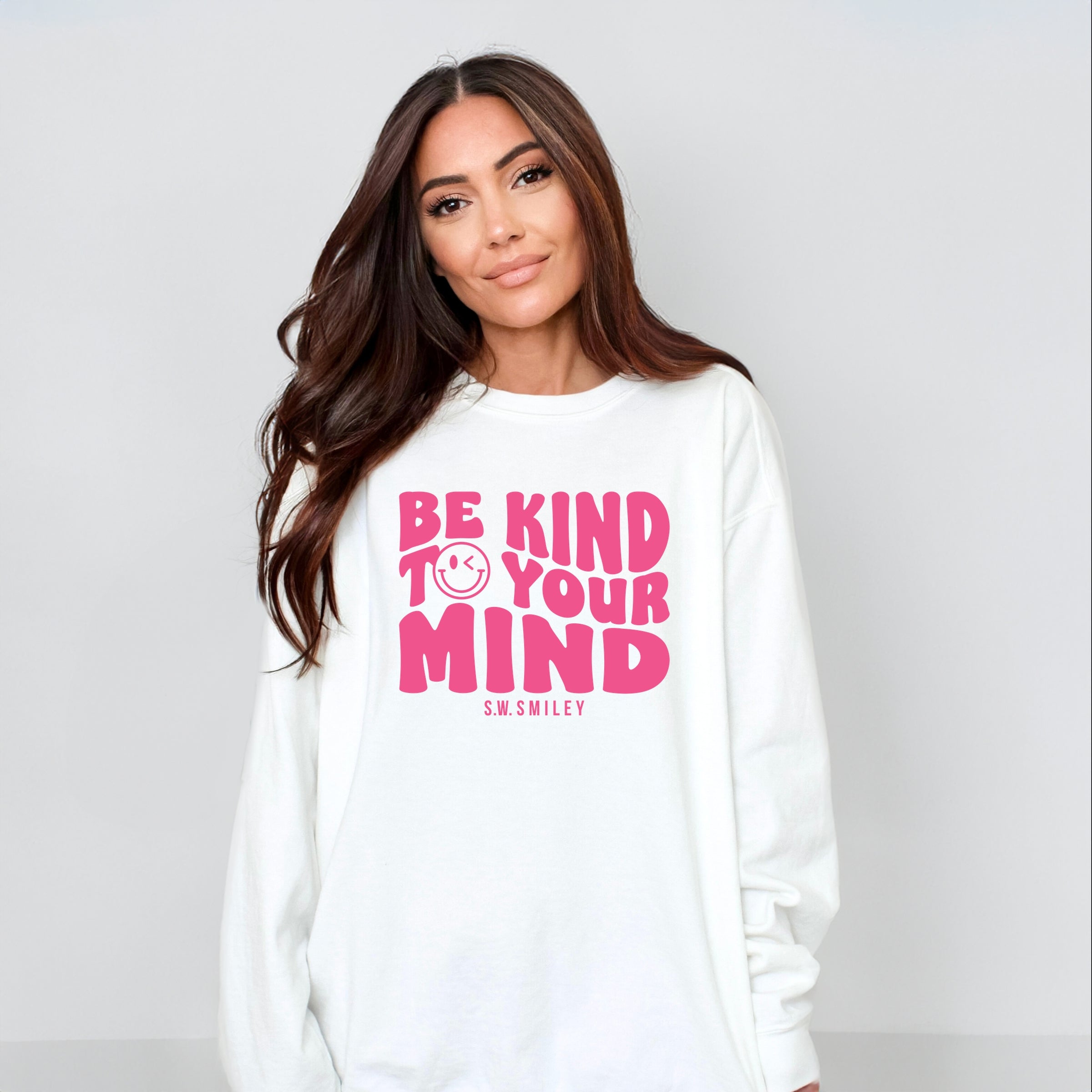 S.W.Smiley Be Kind To Your Mind Outline - Women's Garment Dyed Graphic Sweatshirt