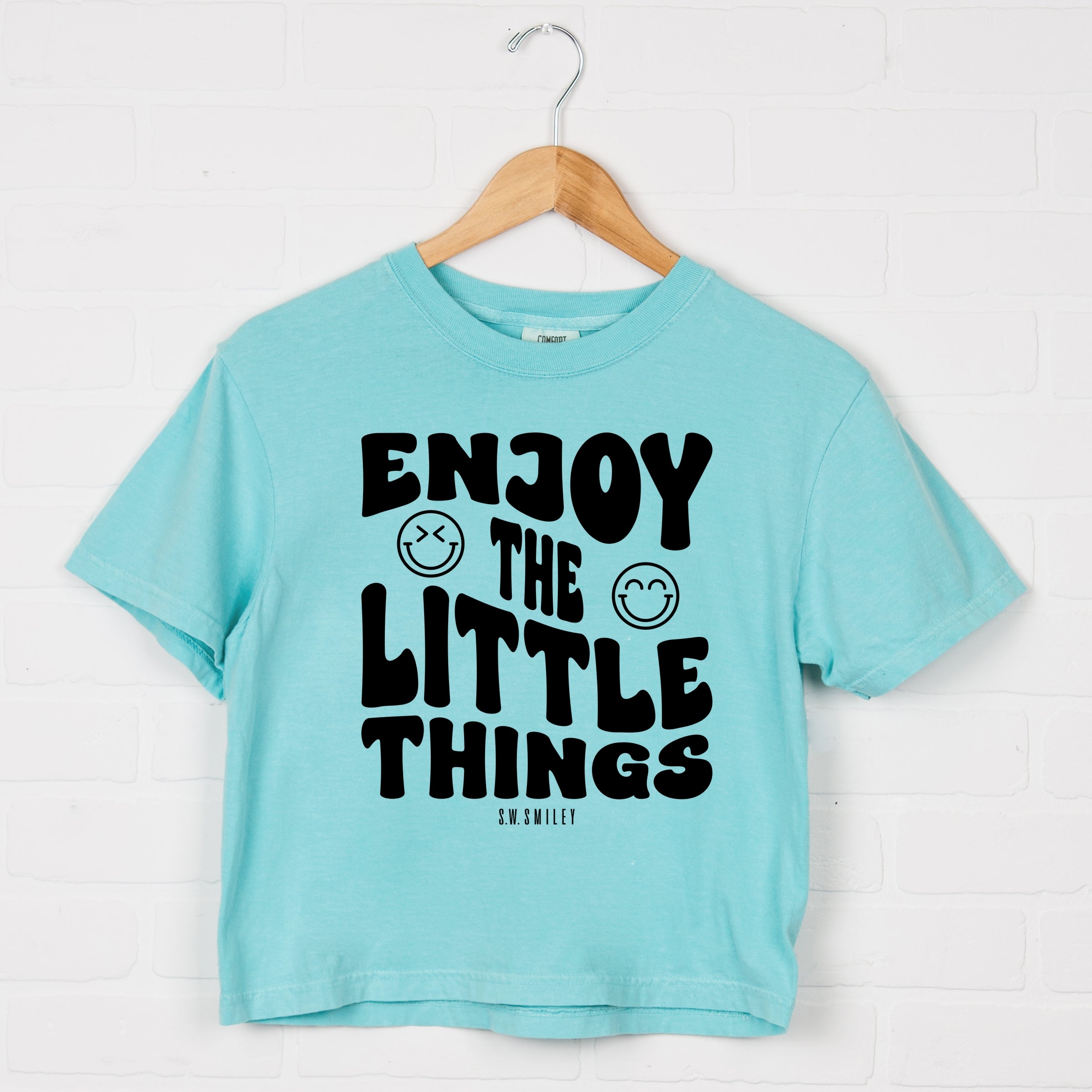 S.W.Smiley Enjoy The Little Things - Women's Boxy Crop Top Graphic T-Shirt