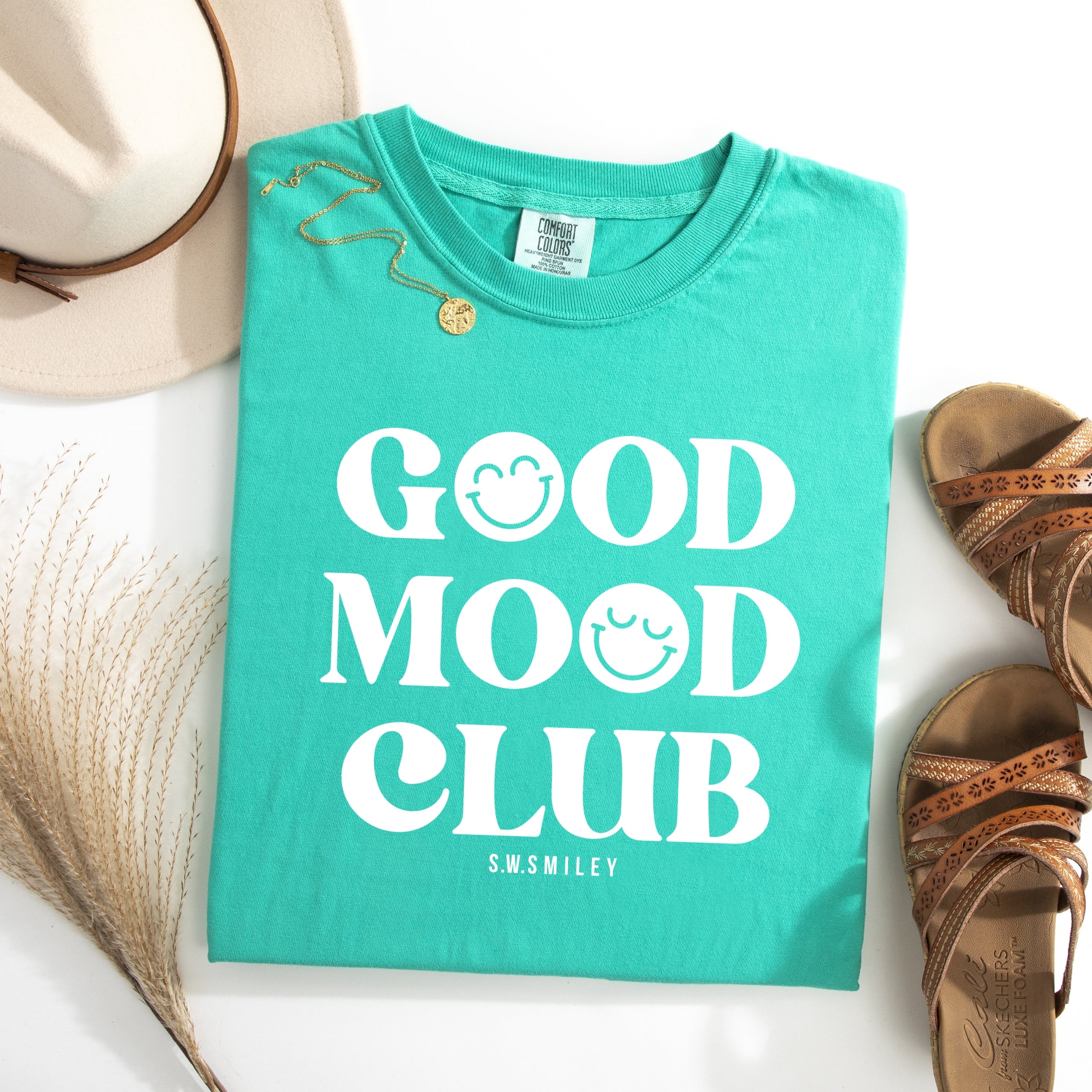 S.W.Smiley Good Mood Club - Women's Garment Dyed Graphic T-Shirt