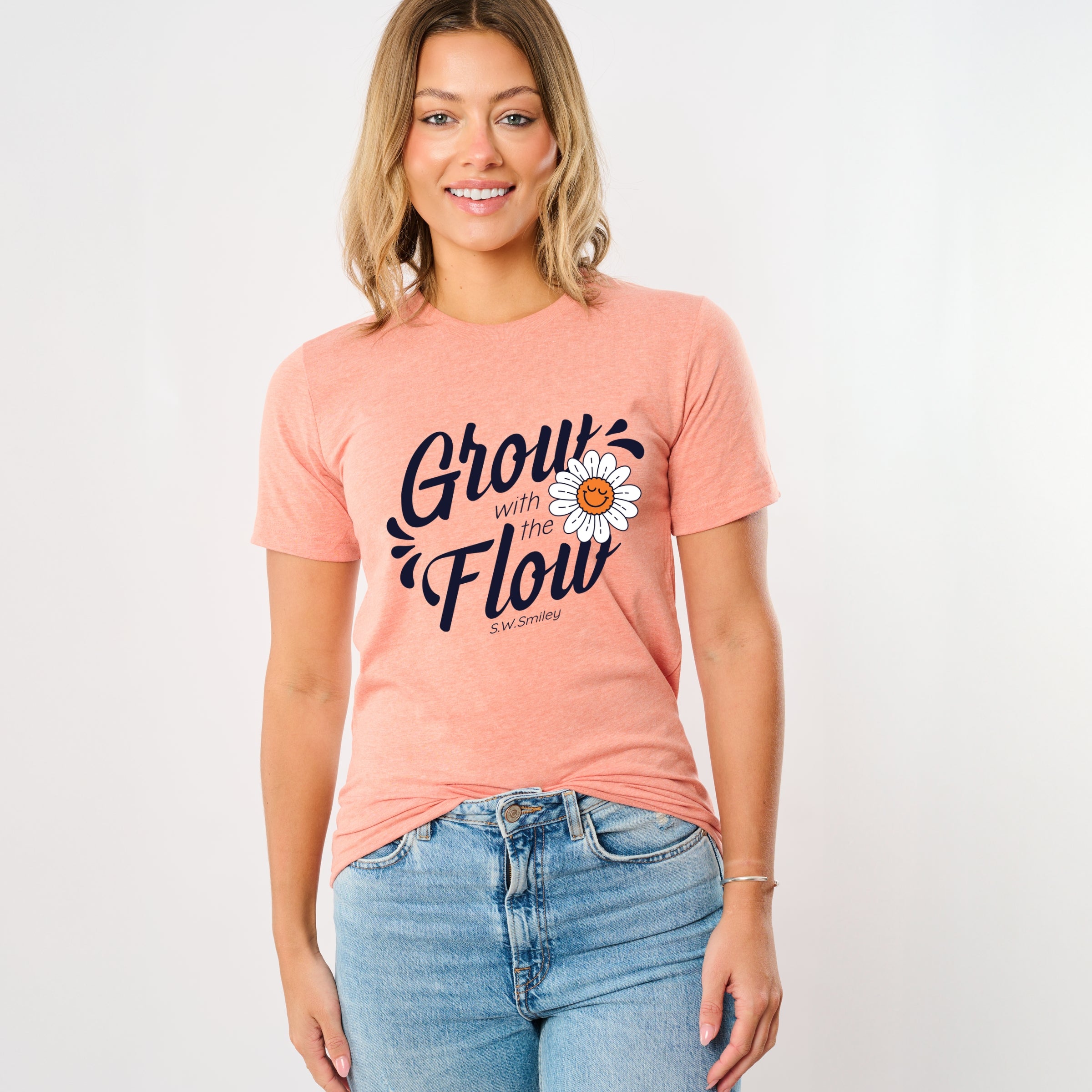 S.W.Smiley Grow With The Flow Flower - Women's Short Sleeve Graphic T-Shirt